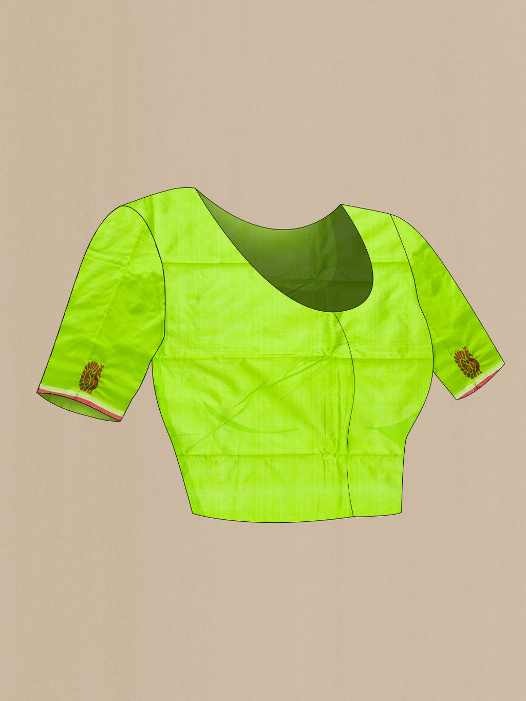 Close up image of the blouse of Light Green Kanchipuram Silk Saree with Thread Butta on the body and Thread Border. 