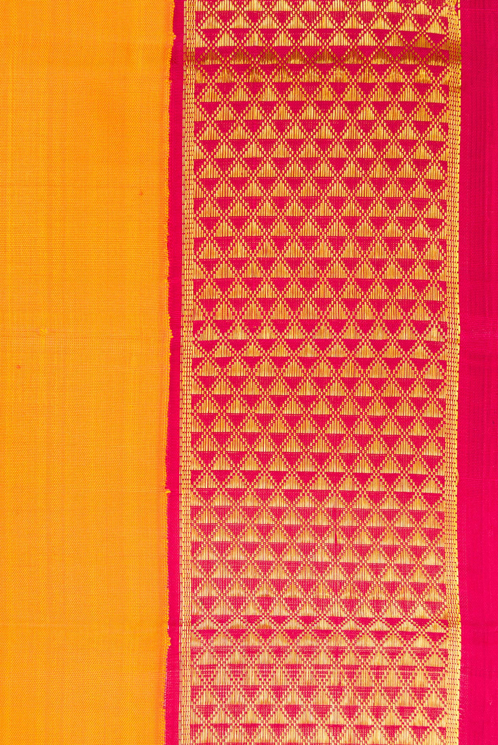 Border image of Orange Dual Tone Kanjivaram Silk Nine Yards Saree with Plain Body and Zari Border. 
