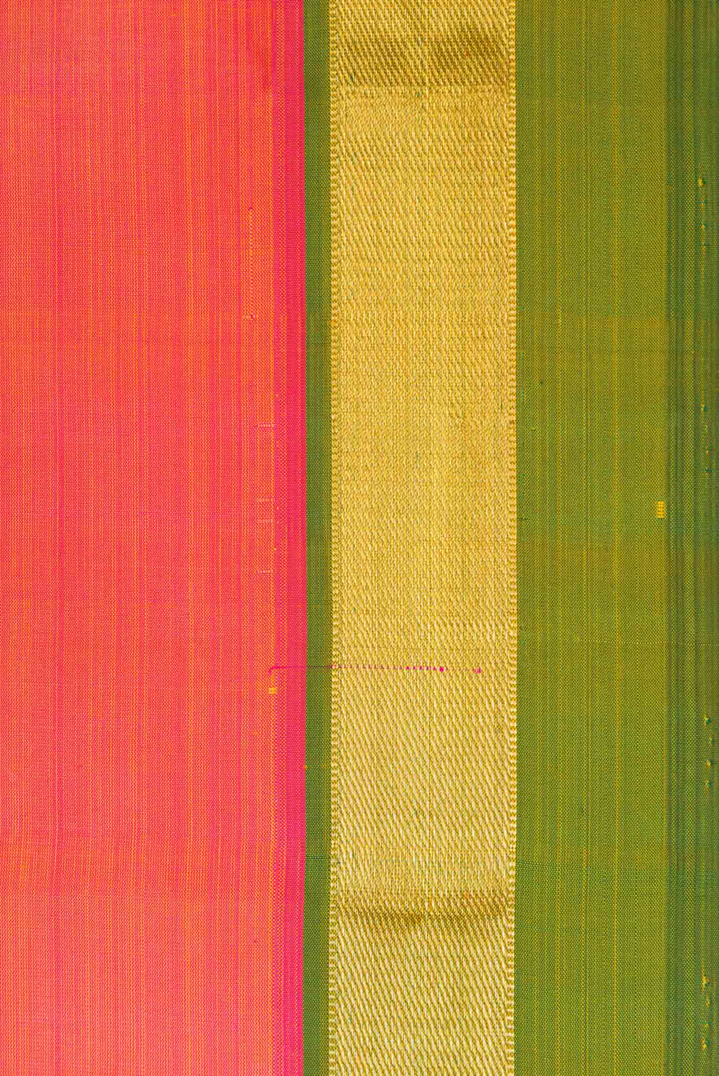 Border image of Coral Dual Tone Kanjivaram Silk Saree with Plain Body and Zari Border. 