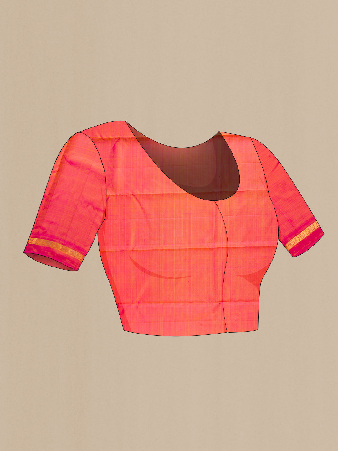 Close up image of the blouse of Parrot Green Dual Tone Kanchipuram Silk Saree with Plain Body and Zari Border. 