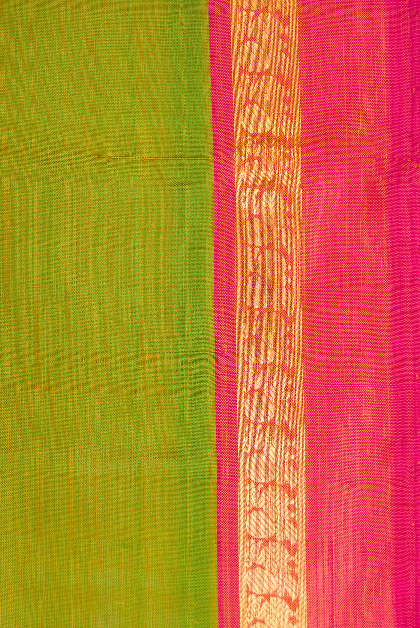Border image of Parrot Green Dual Tone Kanchipuram Silk Saree with Plain Body and Zari Border. 