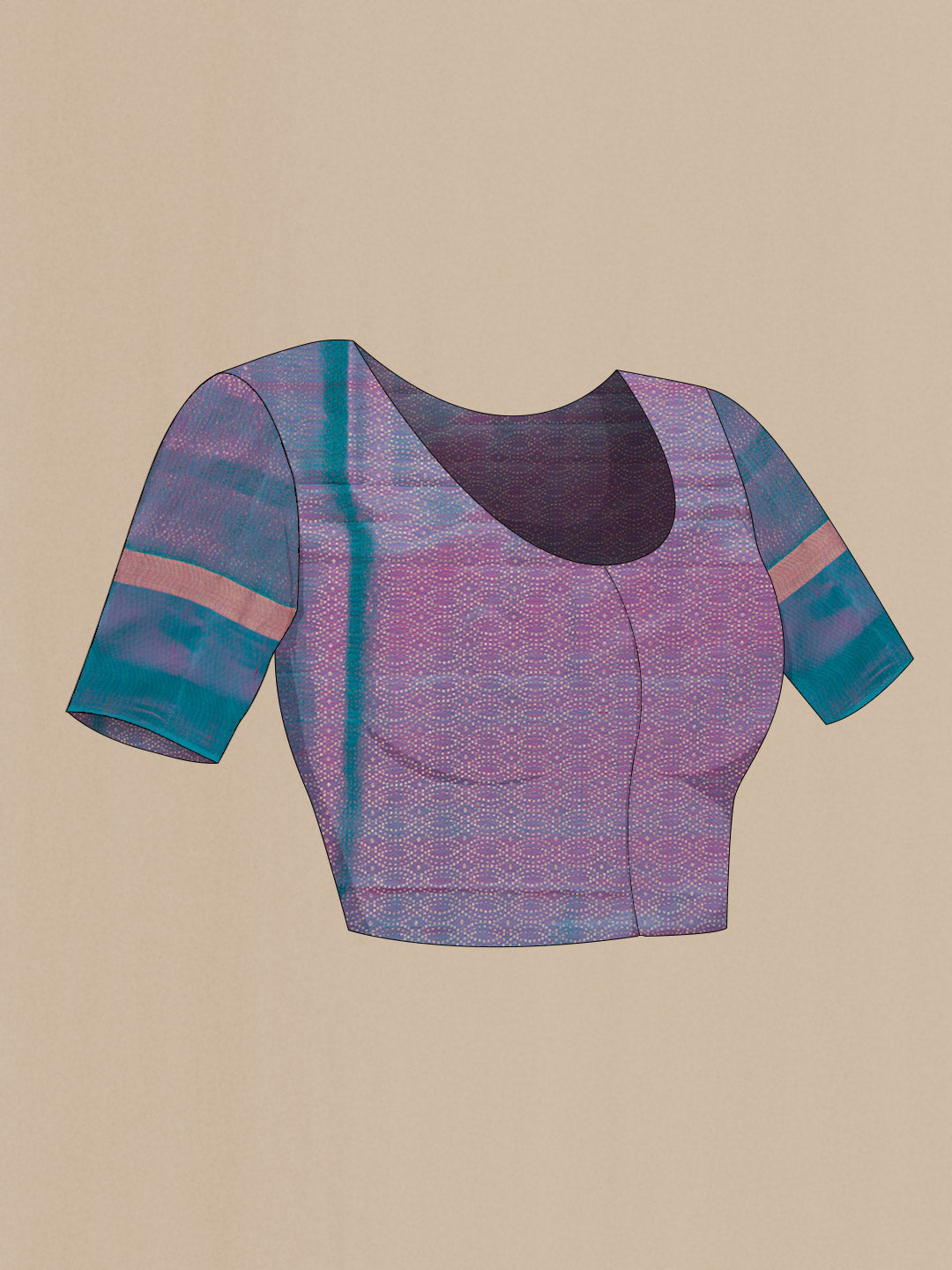 Close up image of the blouse of Mehandi Green Dual Tone Soft Silk Saree with Zari Butta on the body and Fancy Border. 