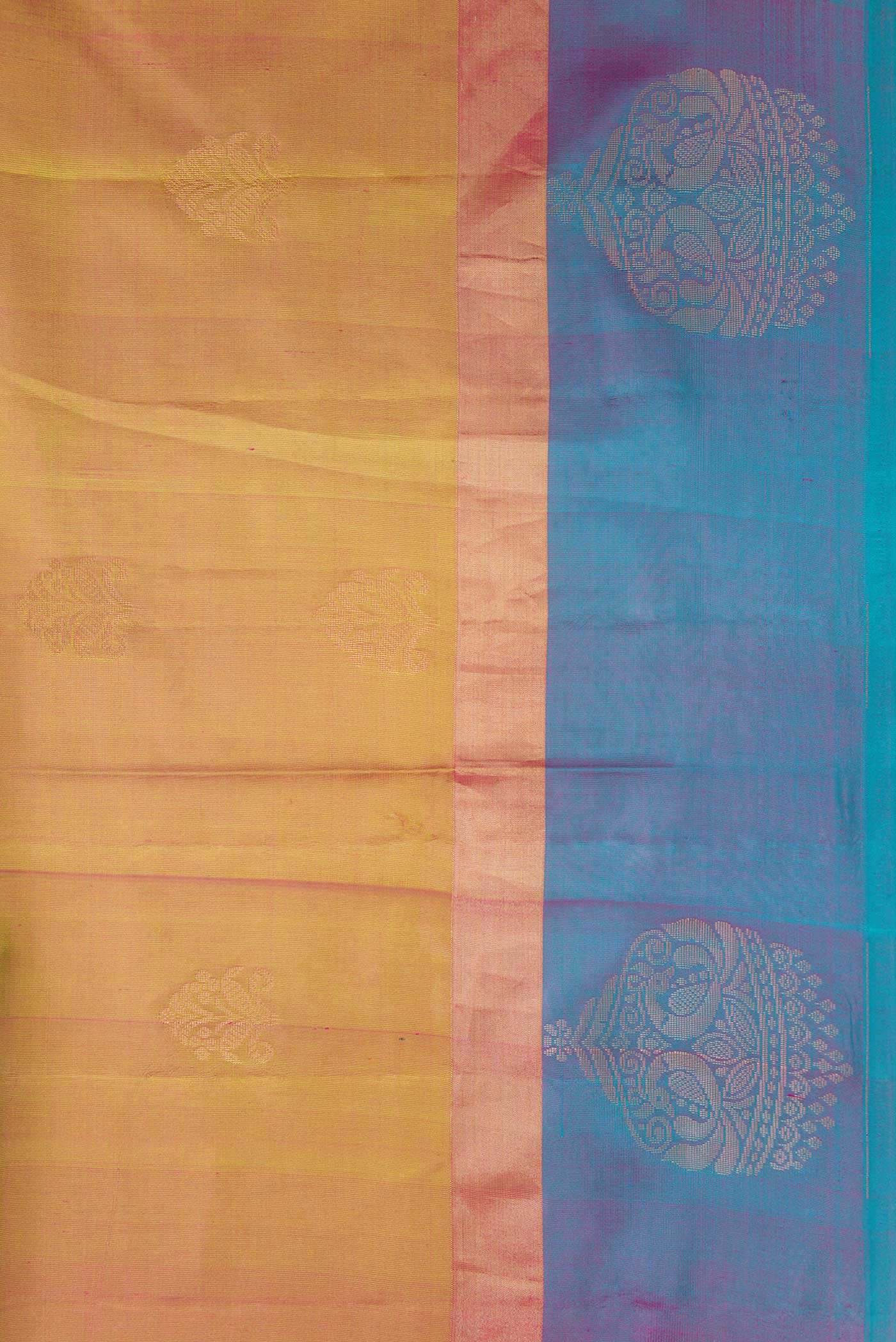 Border image of Mehandi Green Dual Tone Soft Silk Saree with Zari Butta on the body and Fancy Border. 