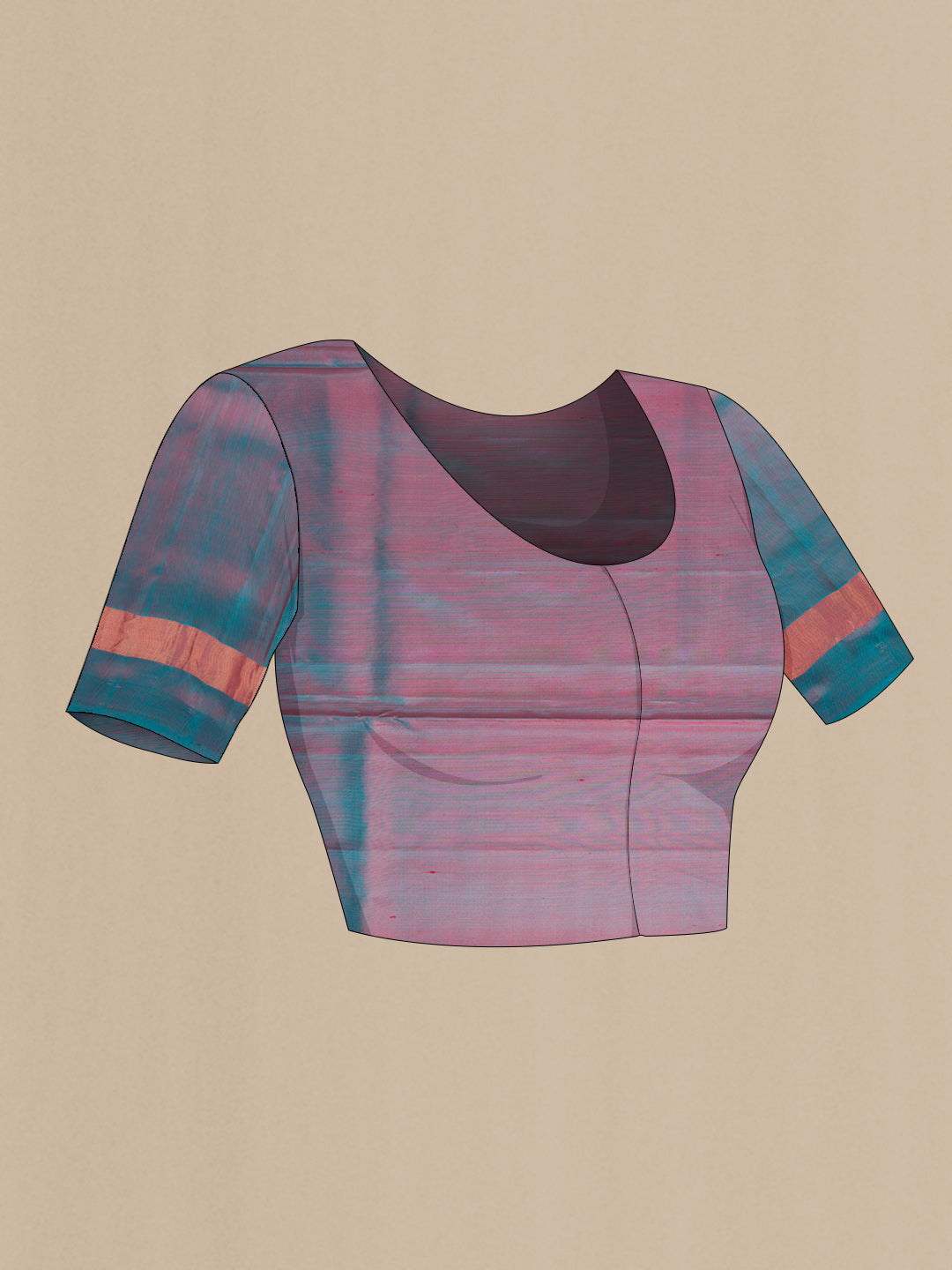 Close up image of the blouse of Red Dual Tone Soft Silk Saree with Zari Butta on the body and Zari Border. 