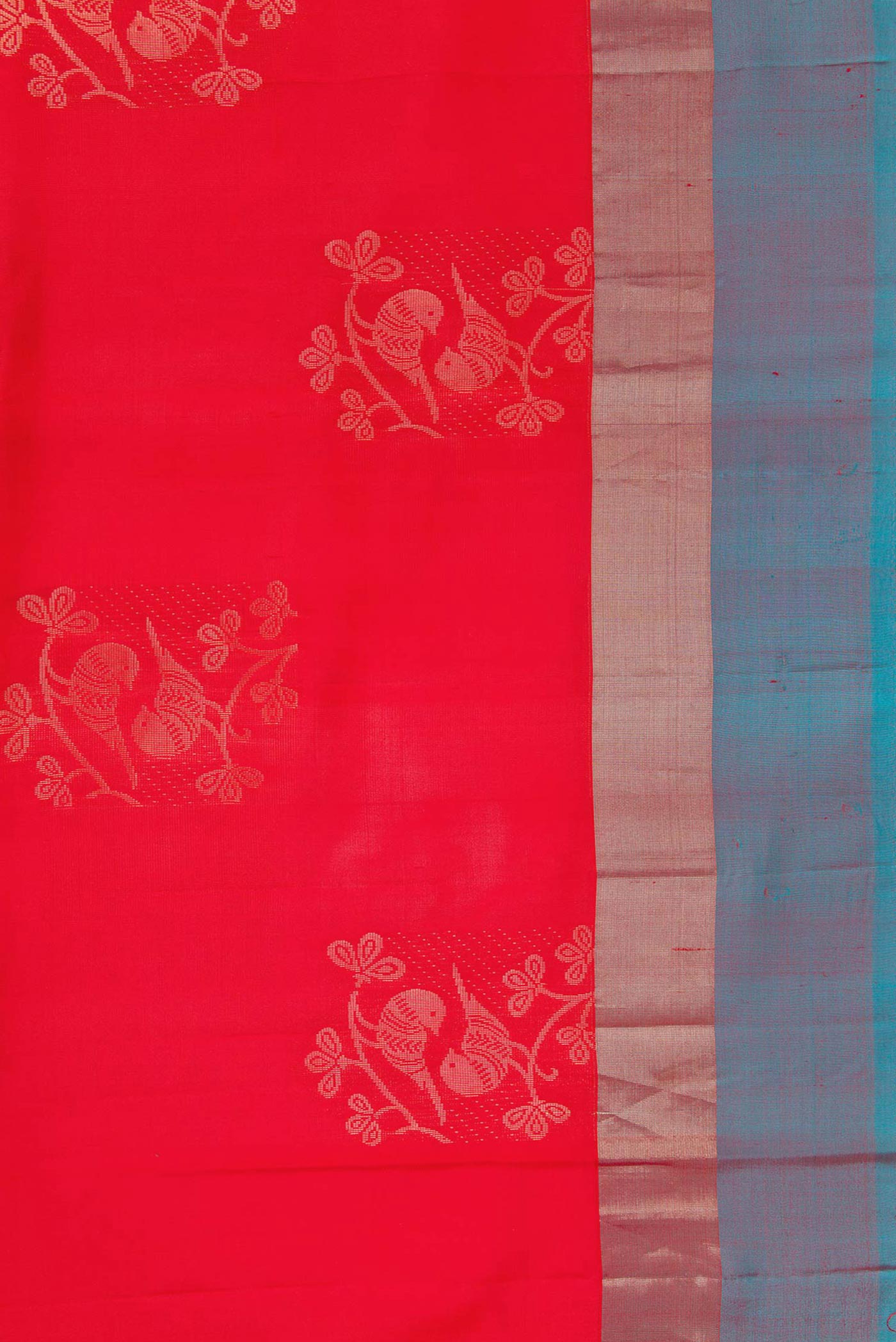 Border image of Red Dual Tone Soft Silk Saree with Zari Butta on the body and Zari Border. 