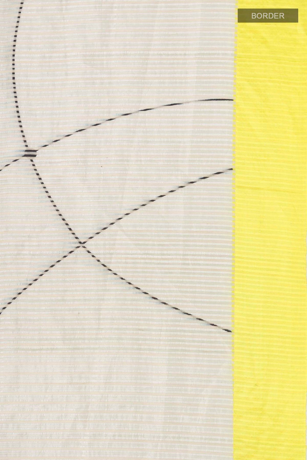 Border image of Off White Kora Silk Saree with Stripes on the body and Zari Border