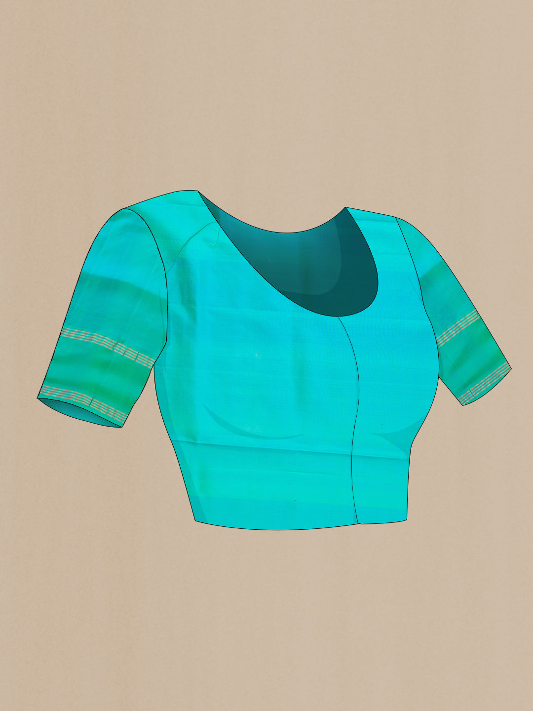 Close up image of the blouse of Beige Dual Tone Soft Silk Saree with Zari Butta on the body and Zari Border. 