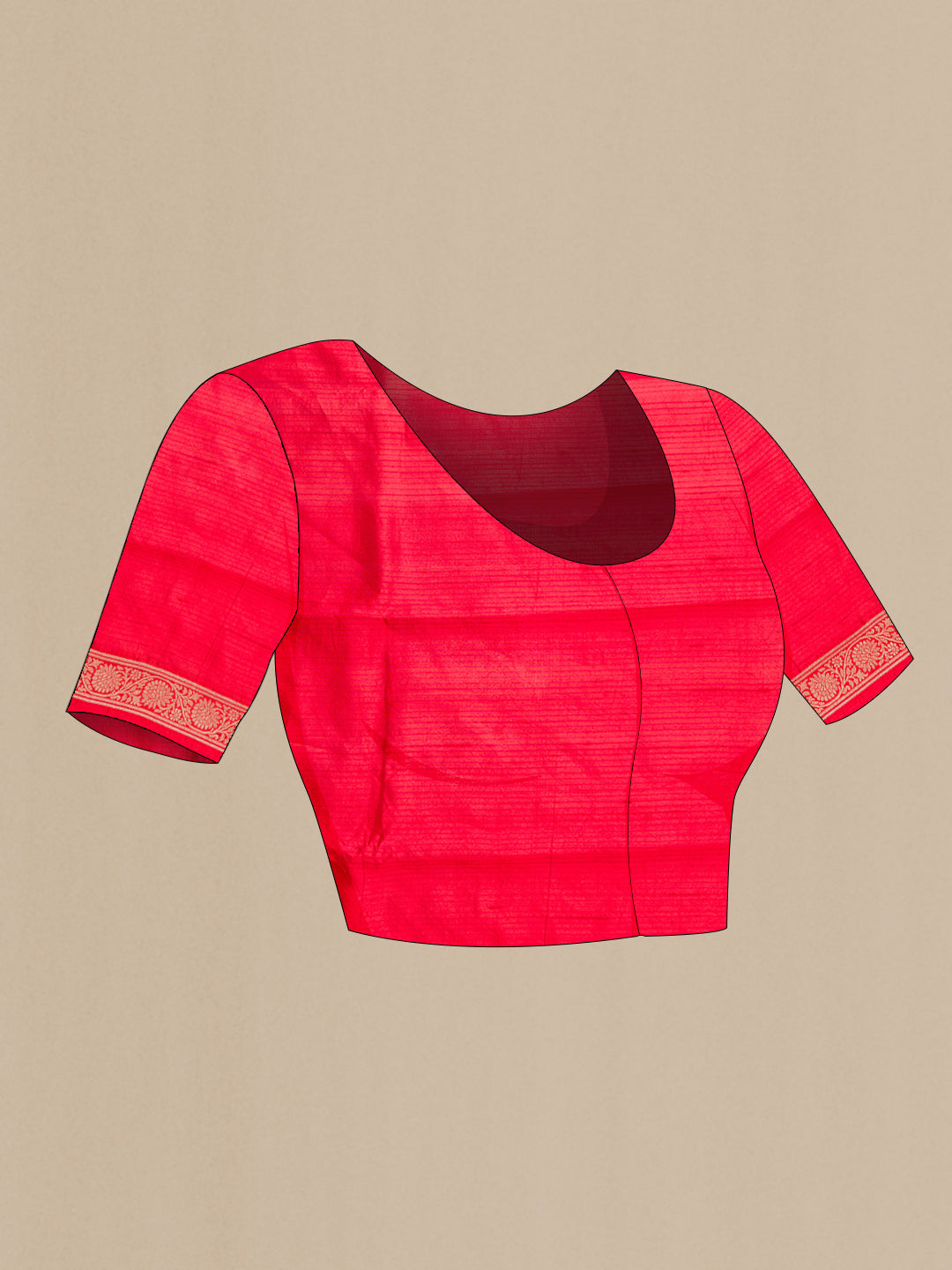 Close up image of the blouse of Red Dual Tone Tussar Silk Saree with Zari Butta on the body and Fancy Border. 