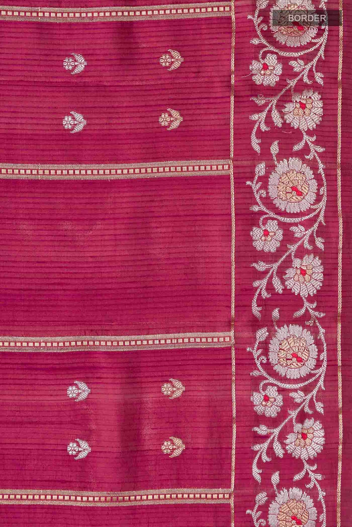 Border image of Magenta Banarasi Raw Silk Saree with Zari Butta on the body and Zari Border