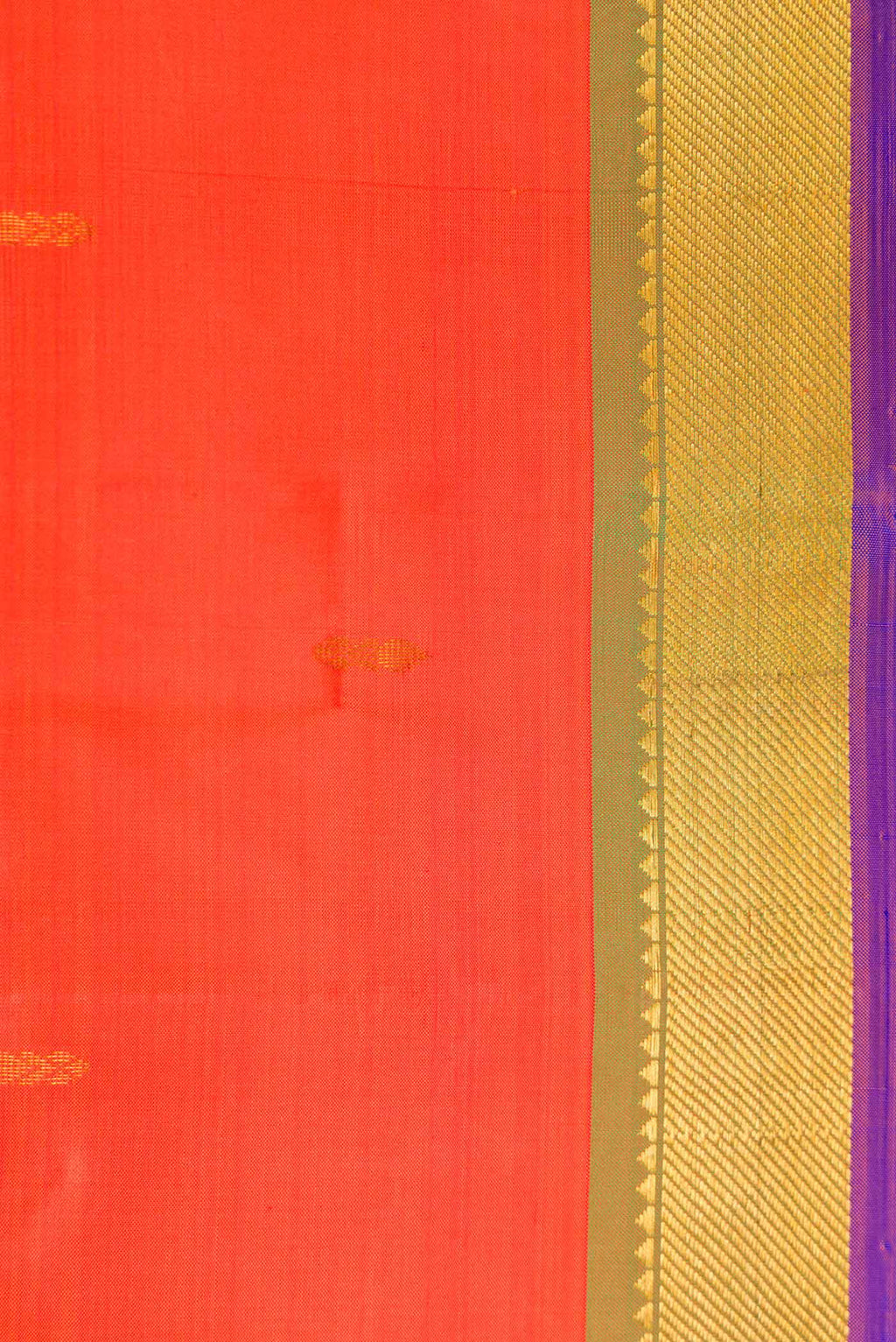 Border image of Peach Dual Tone Kanchipuram Silk Saree with Zari Butta on the body and Zari Border. 