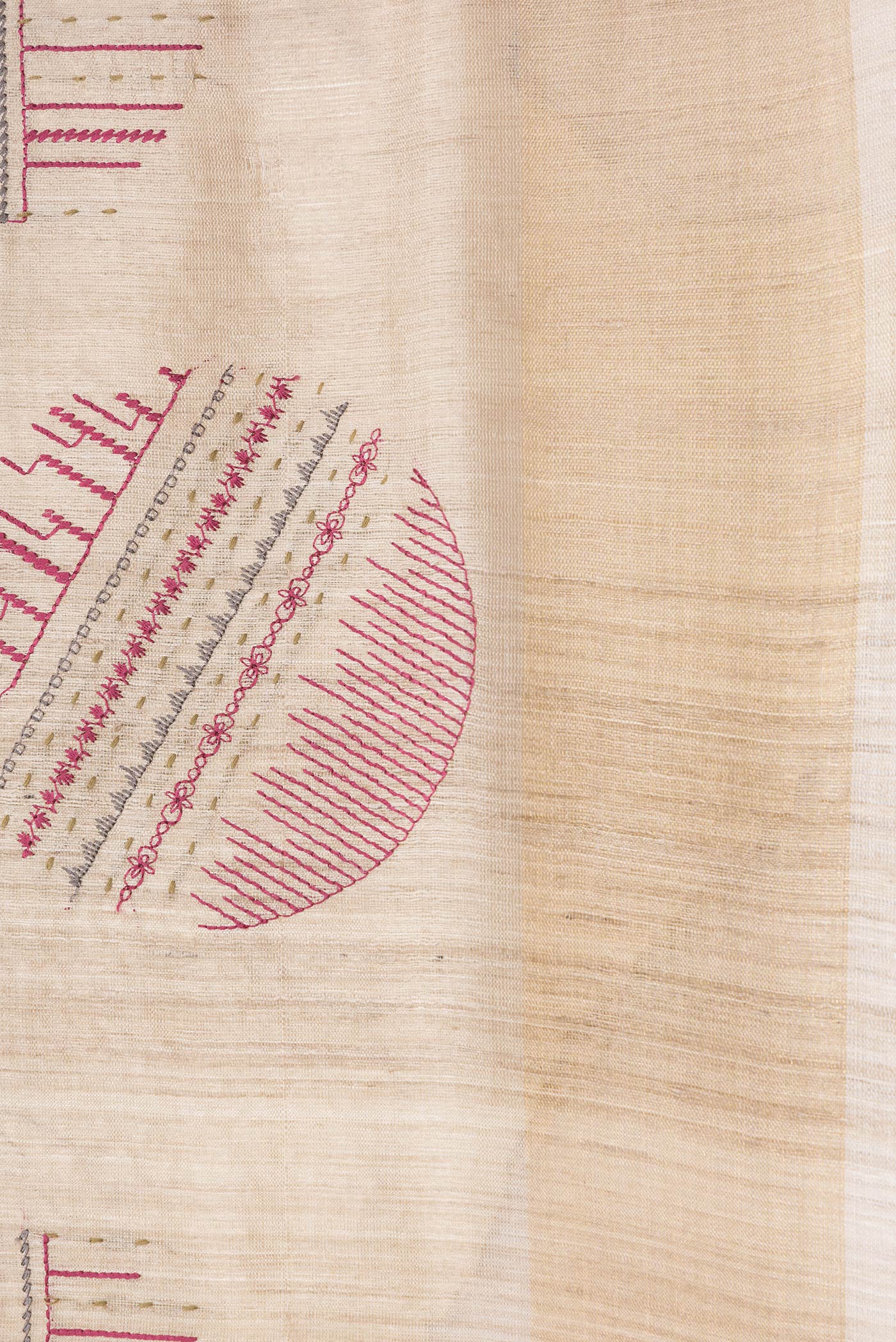 Border image of Beige Dual Tone Tussar Silk Saree with Thread Butta on the body and Zari Border. 