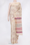 Beige Dual Tone Tussar Silk Saree with Thread Butta on the body and Zari Border.  displayed on a mannequin