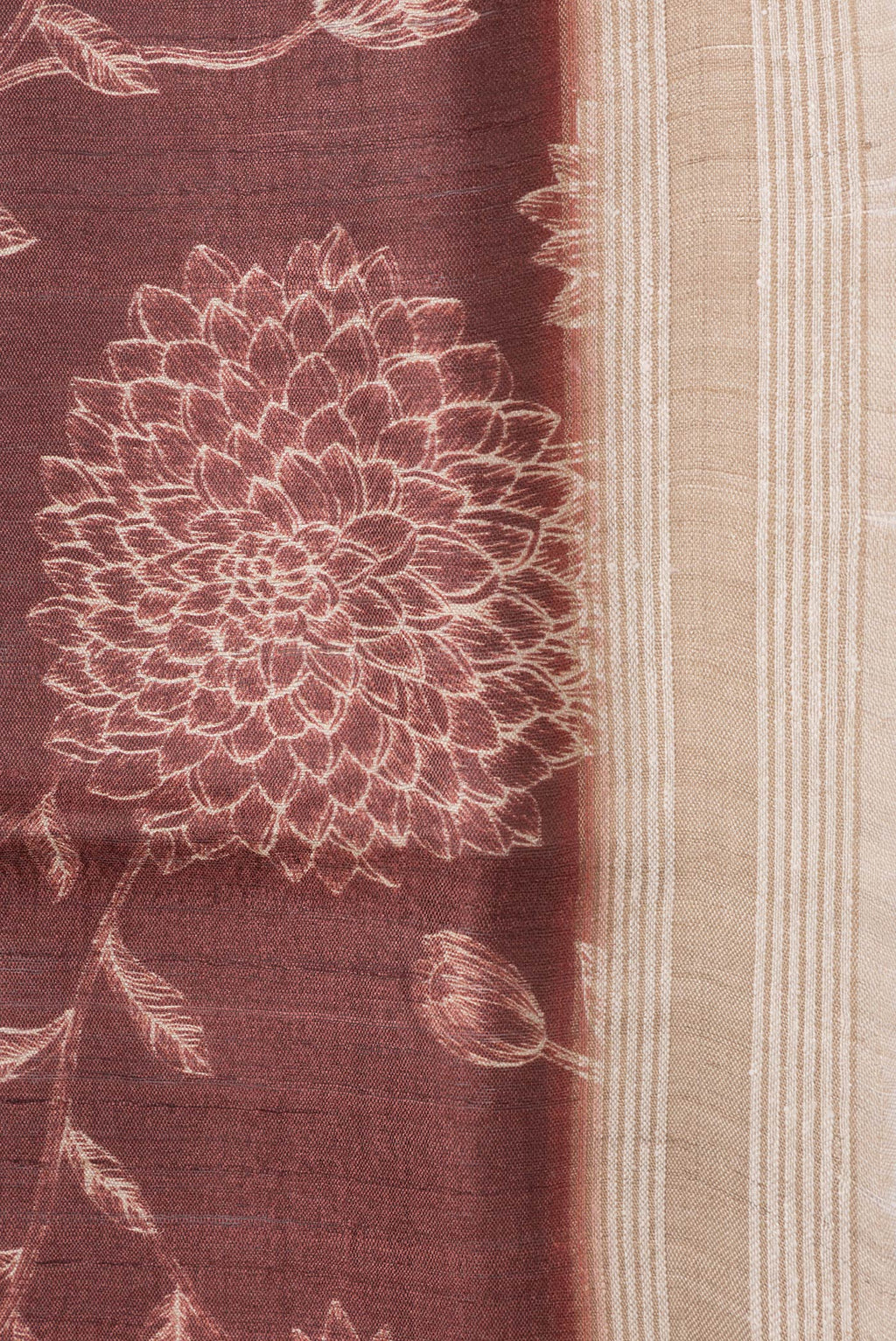 Border image of Maroon Dual Tone Tussar Silk Saree with Printed design on the body and Zari Border. 
