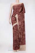 Maroon Dual Tone Tussar Silk Saree with Printed design on the body and Zari Border.  displayed on a mannequin
