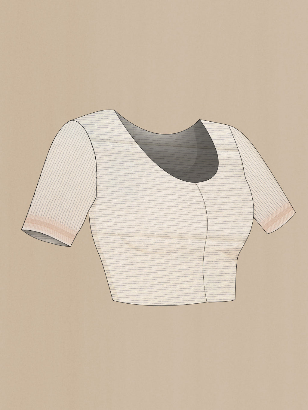 Close up image of the blouse of Navy Blue Dual Tone Tussar Silk Saree with Printed design on the body and Zari Border. 