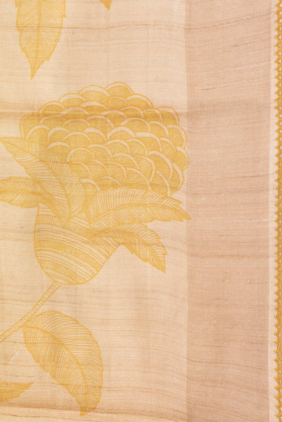 Border image of Mustard Dual Tone Tussar Silk Saree with Printed design on the body and Embroidery Border. 
