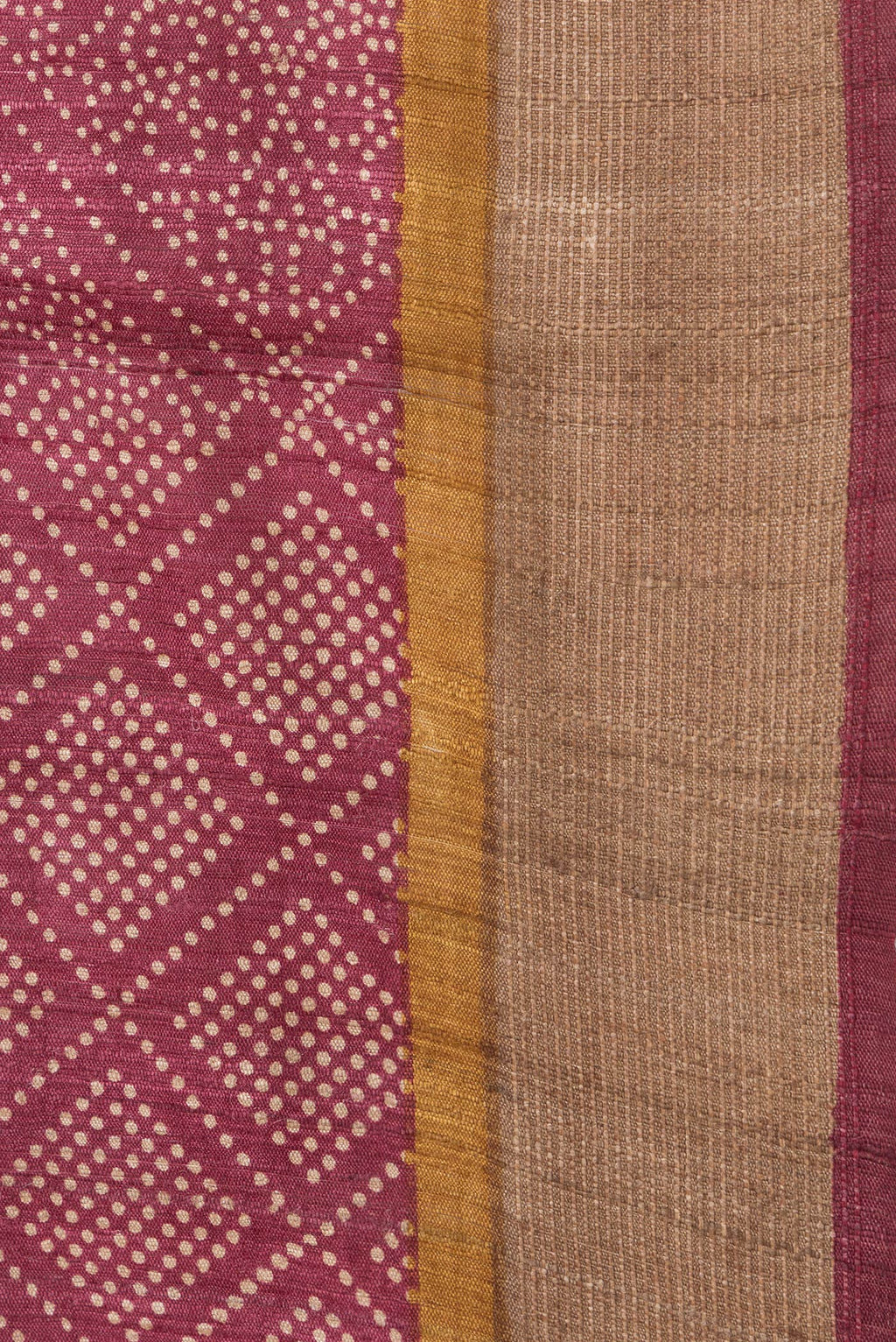 Border image of Maroon Dual Tone Tussar Silk Saree with Printed design on the body and Zari And Thread Border. 