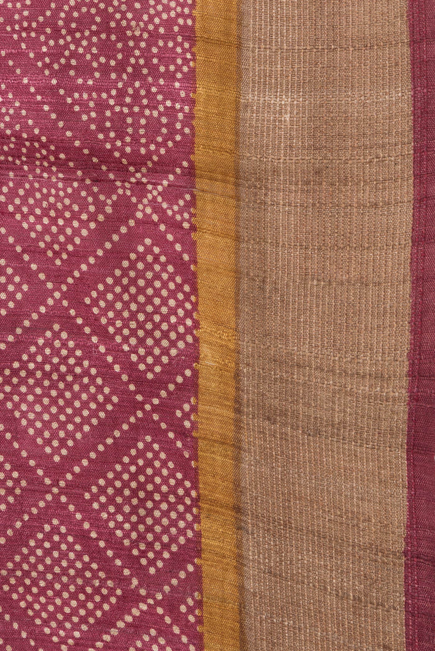 Border image of Maroon Dual Tone Tussar Silk Saree with Printed design on the body and Zari And Thread Border. 