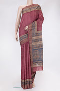 Maroon Dual Tone Tussar Silk Saree with Checked design on the body and Printed Border.  displayed on a mannequin