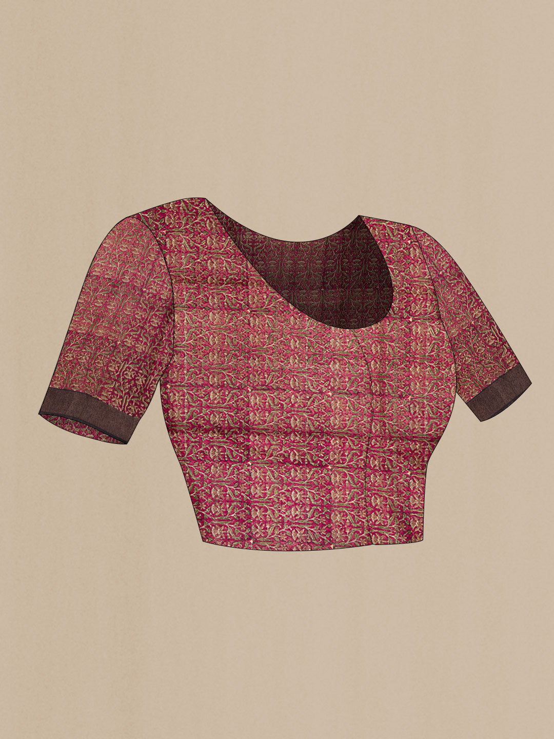 Close up image of the blouse of Grey Dual Tone Tussar Silk Saree with Checked design on the body and Fancy Border. 