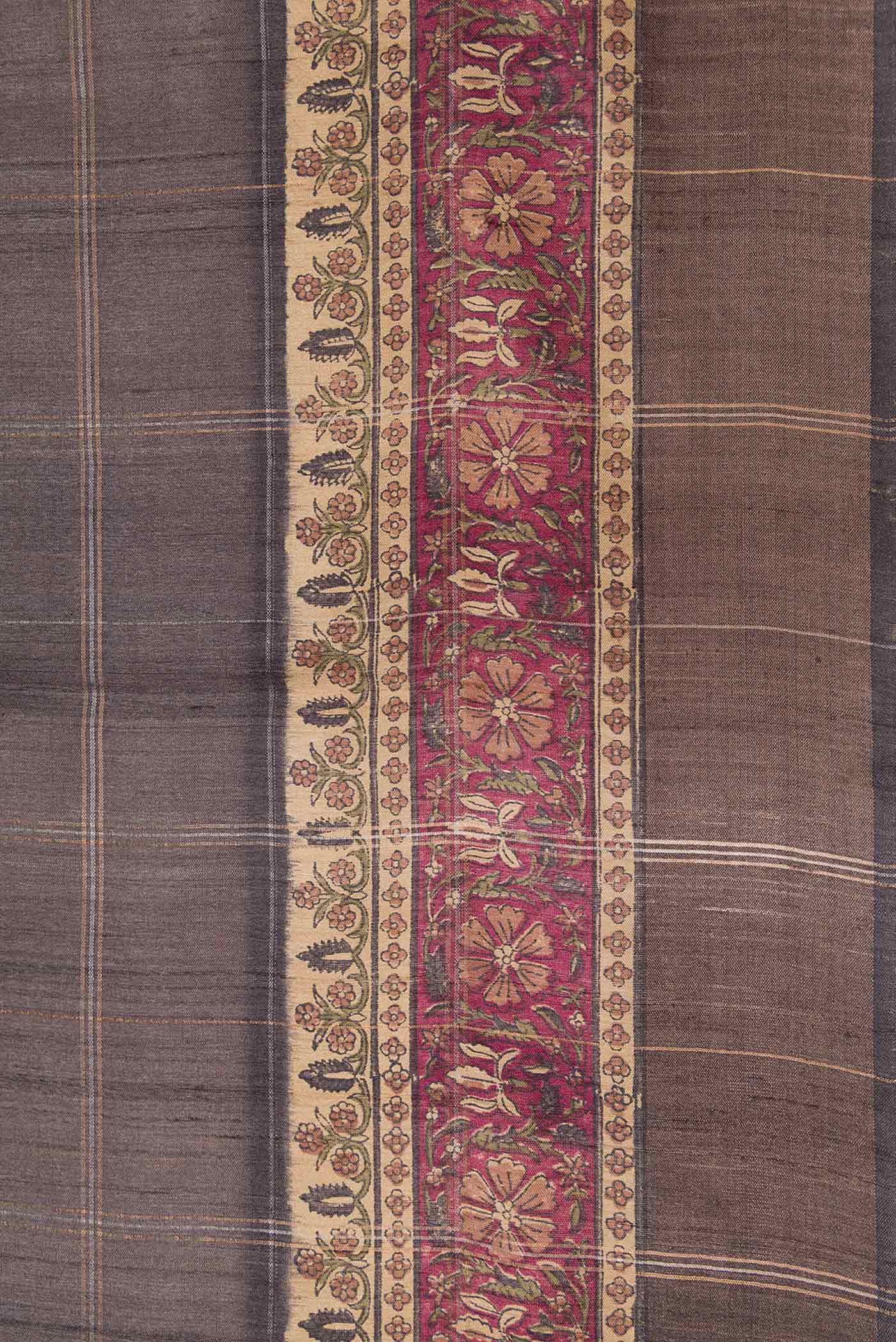 Border image of Grey Dual Tone Tussar Silk Saree with Checked design on the body and Fancy Border. 