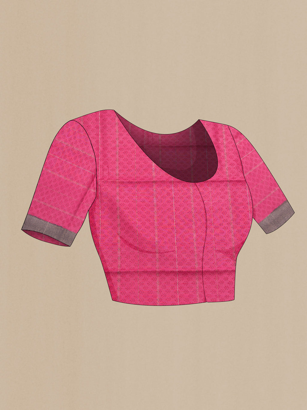 Close up image of the blouse of Pink Dual Tone Tussar Silk Saree with Printed design on the body and Zari Border. 