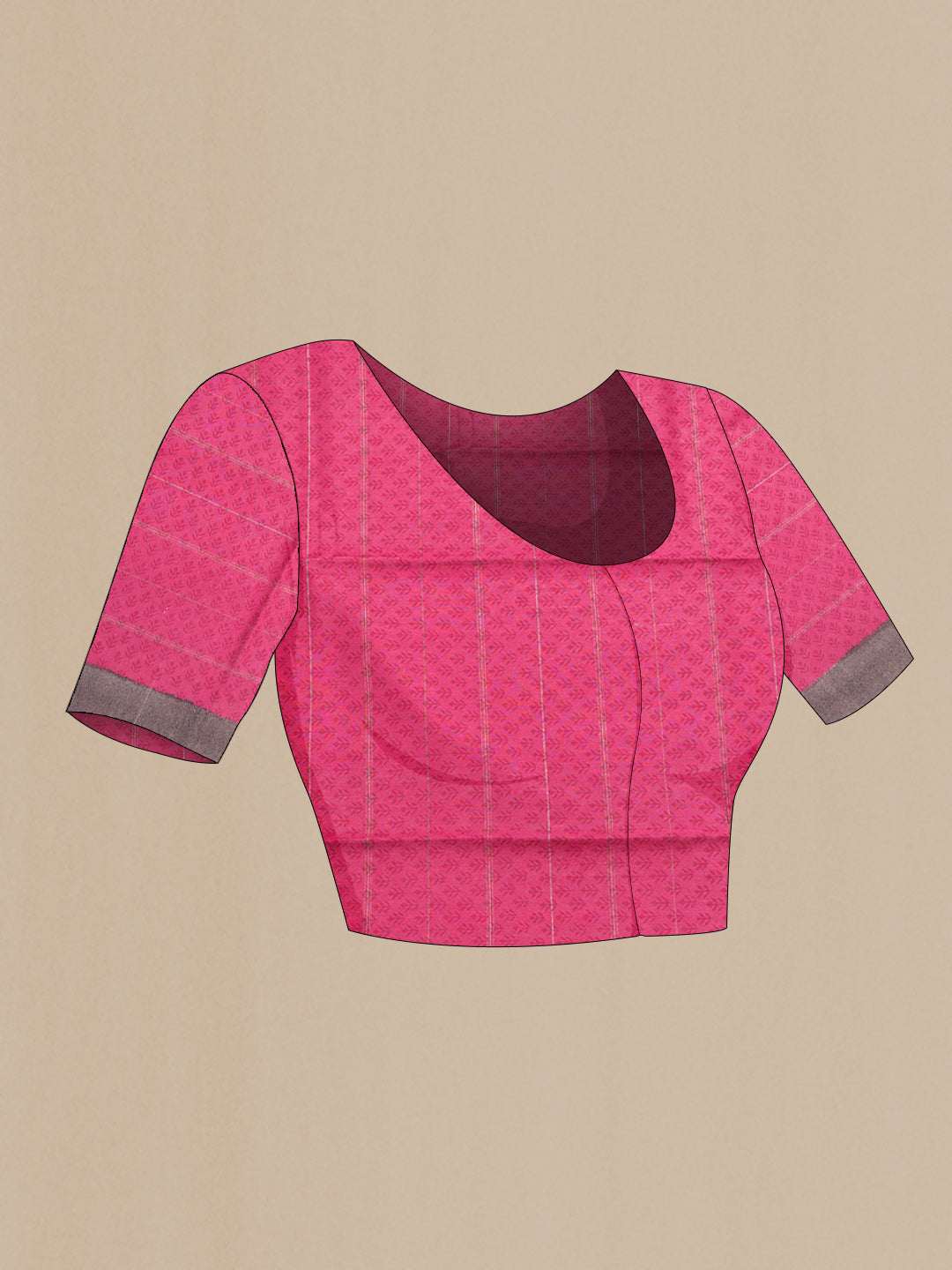 Close up image of the blouse of Pink Dual Tone Tussar Silk Saree with Printed design on the body and Zari Border. 