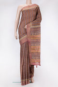 Brown Dual Tone Tussar Silk Saree with Embroidery on the body and Embroidery Border.  displayed on a mannequin