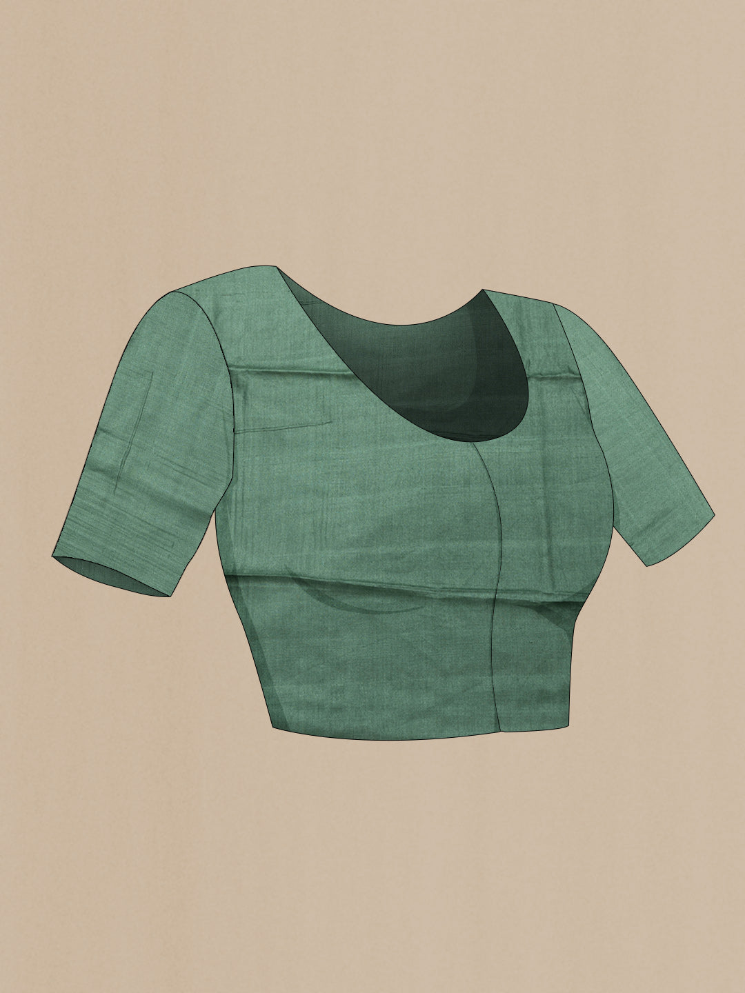 Close up image of the blouse of Green Dual Tone Tussar Silk Saree with Stripes on the body and Fancy Border. 