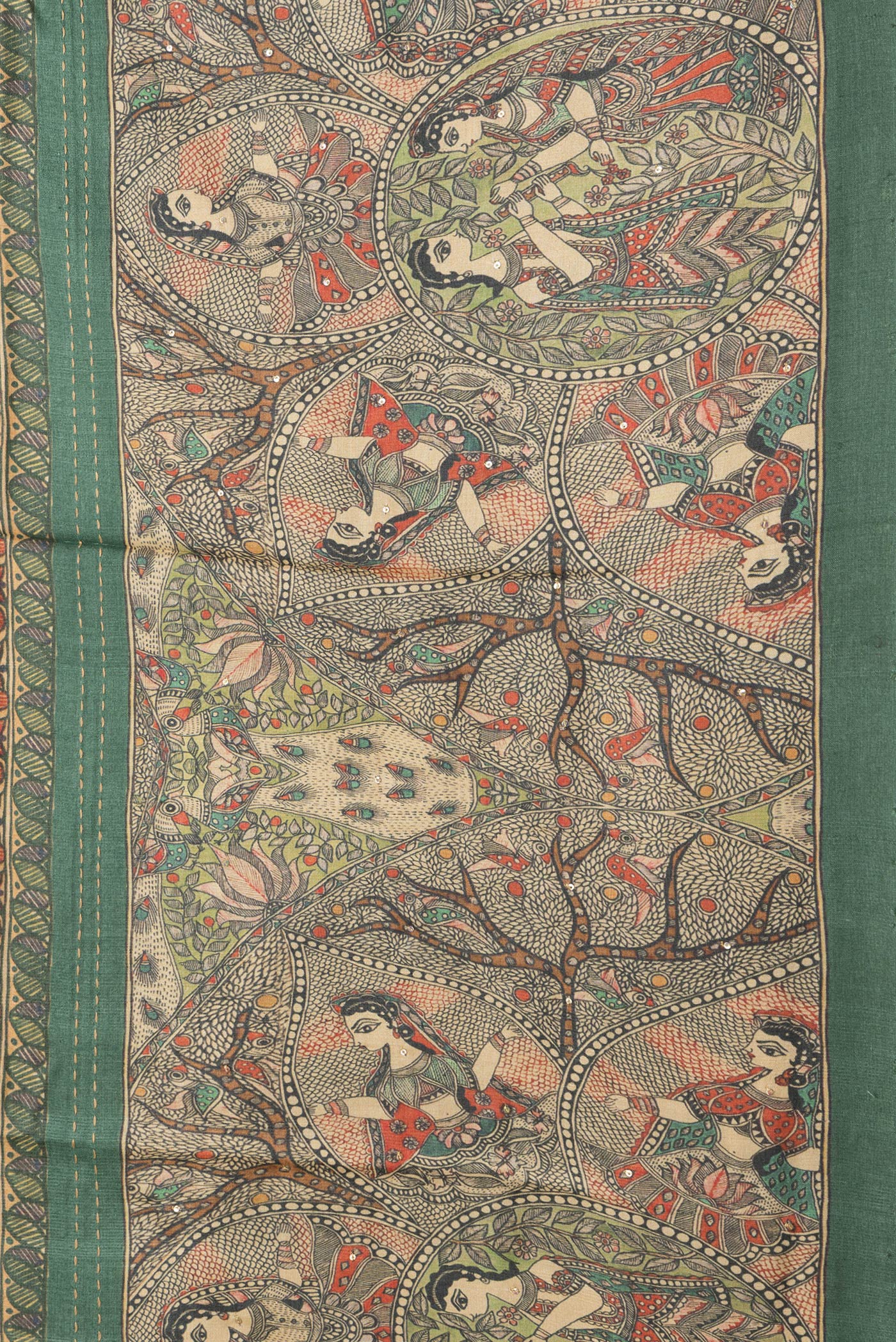 Border image of Green Dual Tone Tussar Silk Saree with Stripes on the body and Fancy Border. 