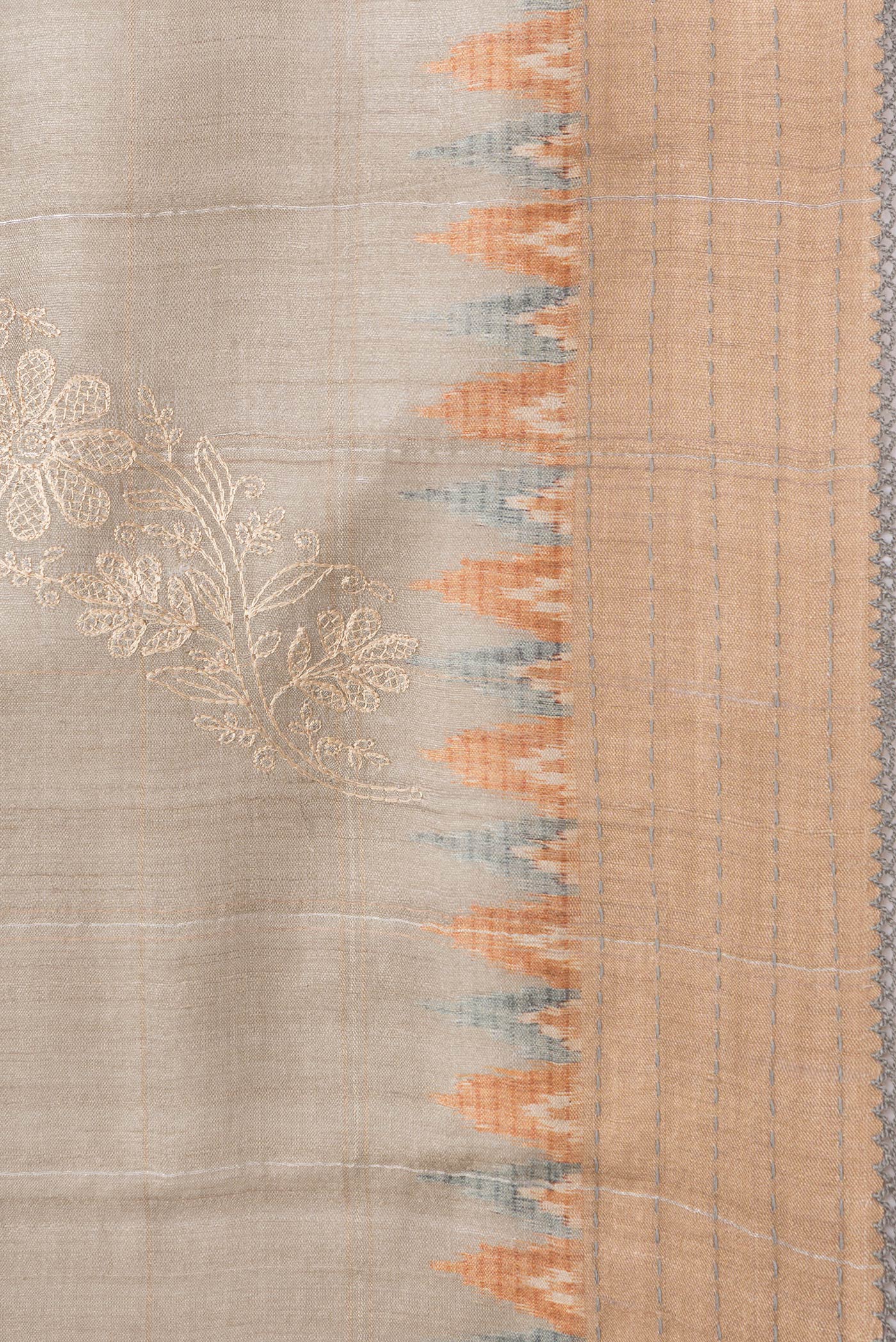 Border image of Beige Dual Tone Tussar Silk Saree with Embroidery on the body and Embroidery Border. 