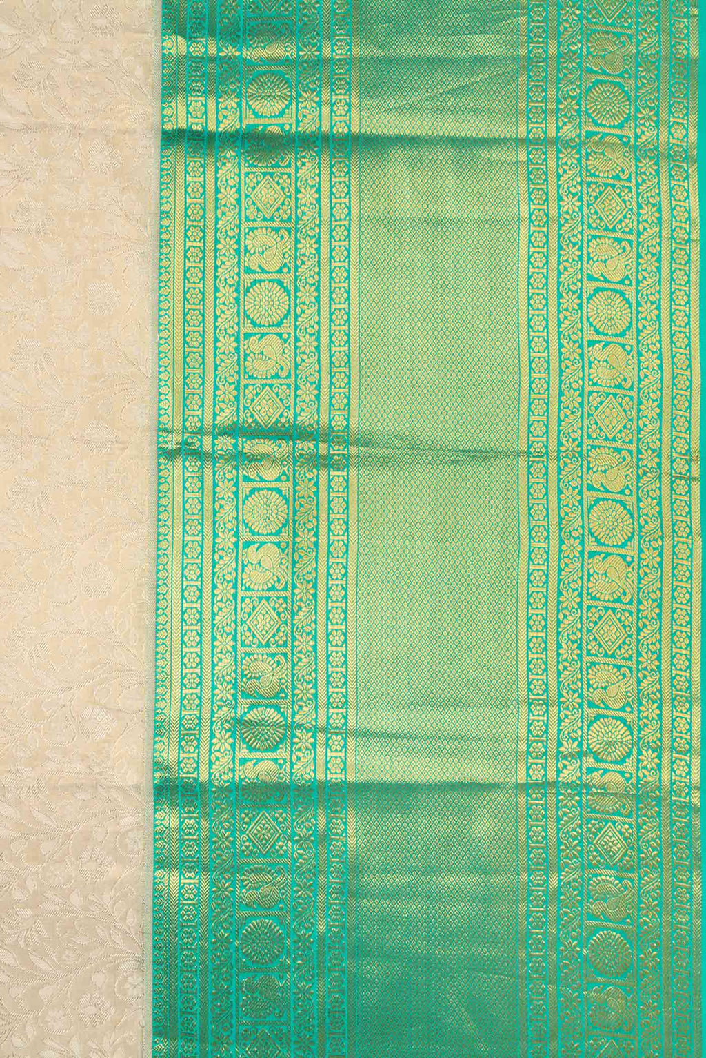 Border image of Beige Dual Tone Kanchipuram Tissue Silk Saree with Zari Brocade on the body and Zari Border. 