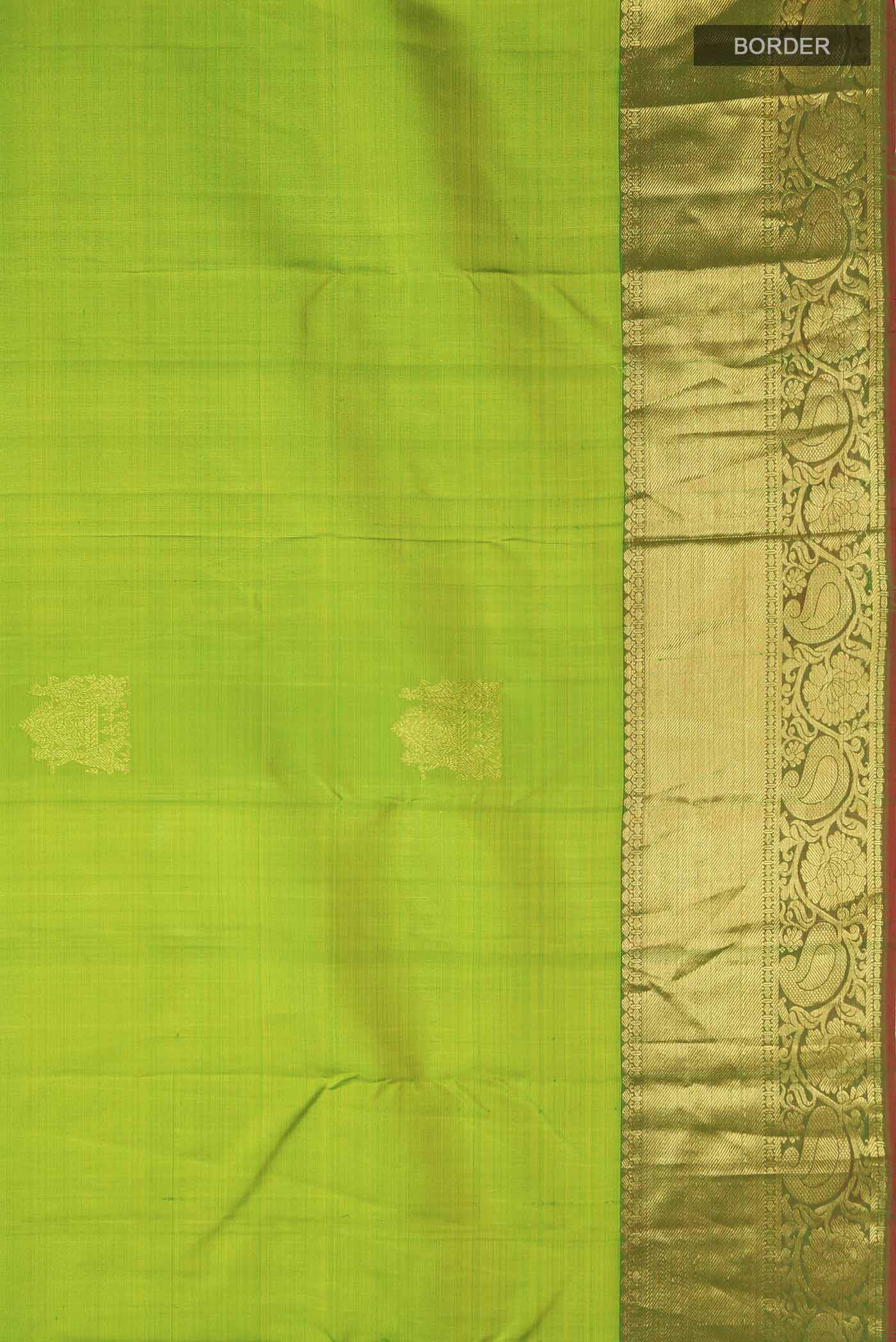 Border image of Green Kanchipuram Silk Saree with Zari Butta on the body and Zari Border