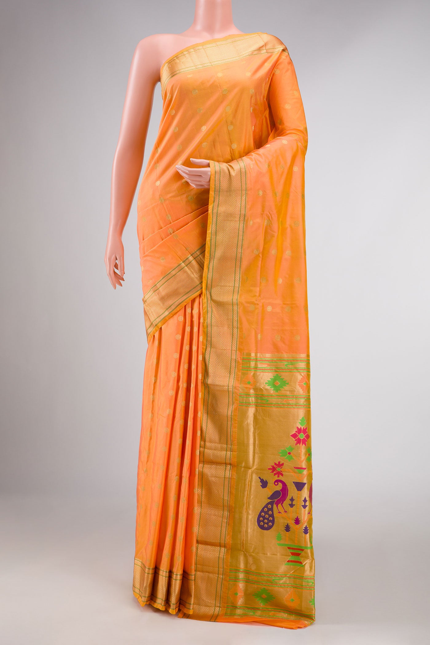 Orange Dual Tone Blended Paithani Silk Saree – Nalli Silk Sarees Pvt Ltd