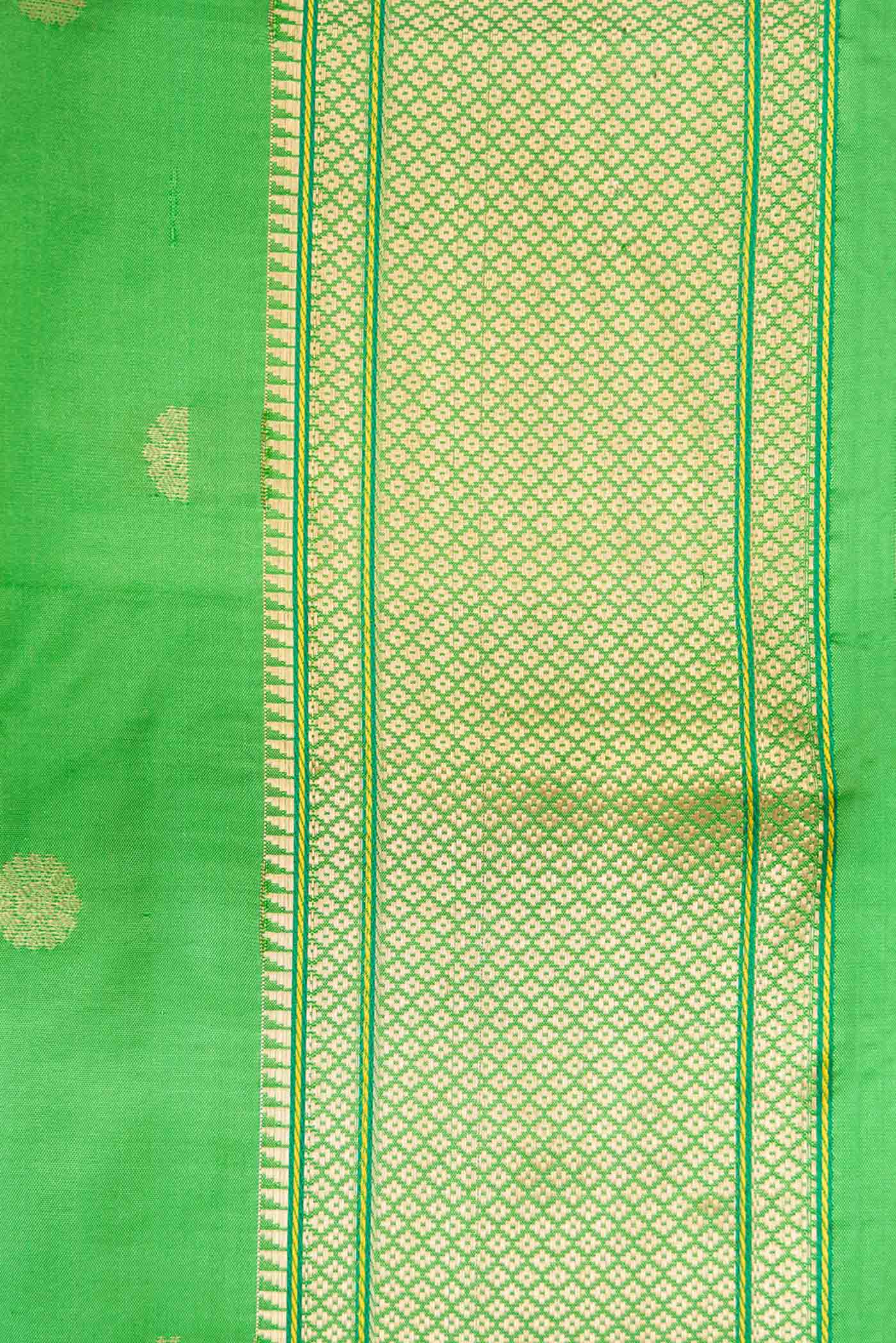 Border image of Green Blended Bangalore Silk Saree with Zari Butta on the body and Zari Border