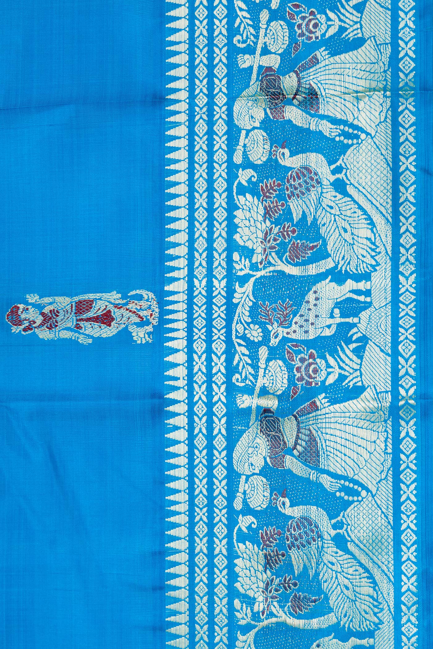 Border image of Sky Blue Dual Tone Baluchari Silk Saree with Thread Butta on the body and Thread Border. 