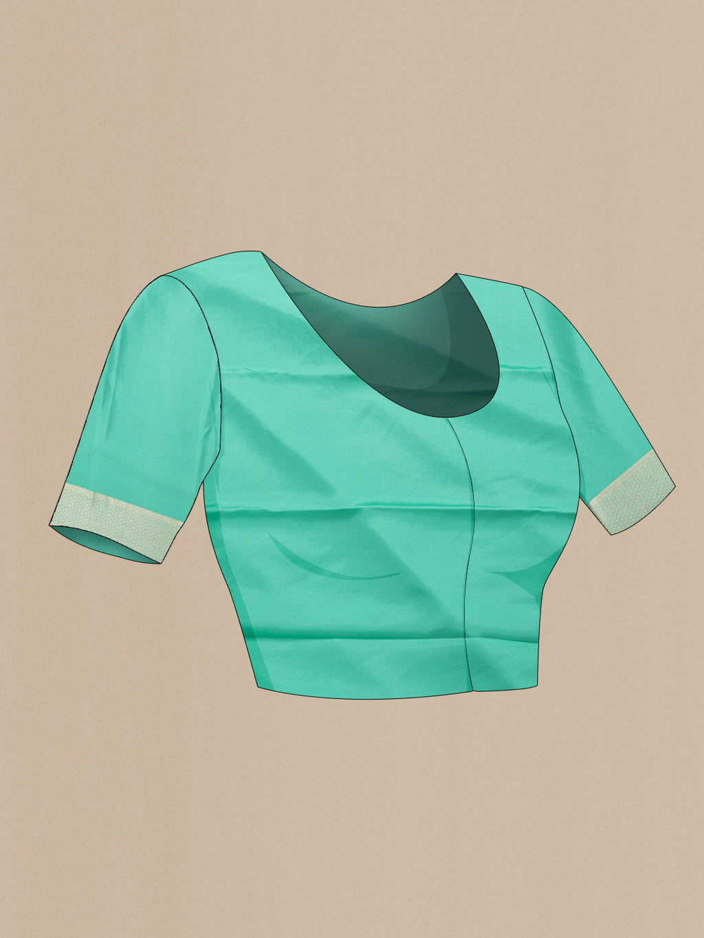 Close up image of the blouse of Sea Green Dual Tone Tussar Silk Saree with Zari Brocade on the body and Zari Border. 