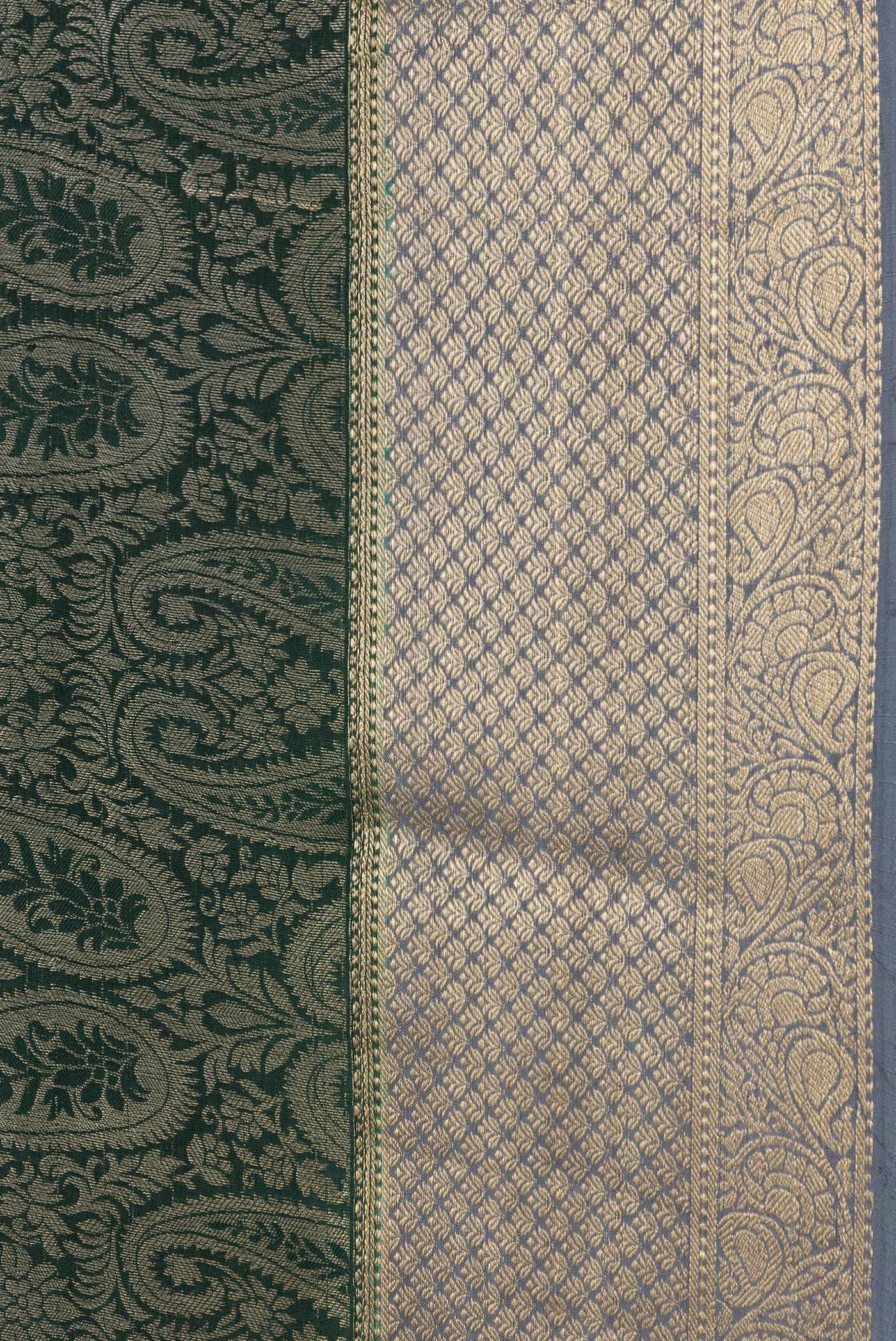 Border image of Bottle Green Dual Tone Mysore Silk Saree with Zari Brocade on the body and Zari Border. 