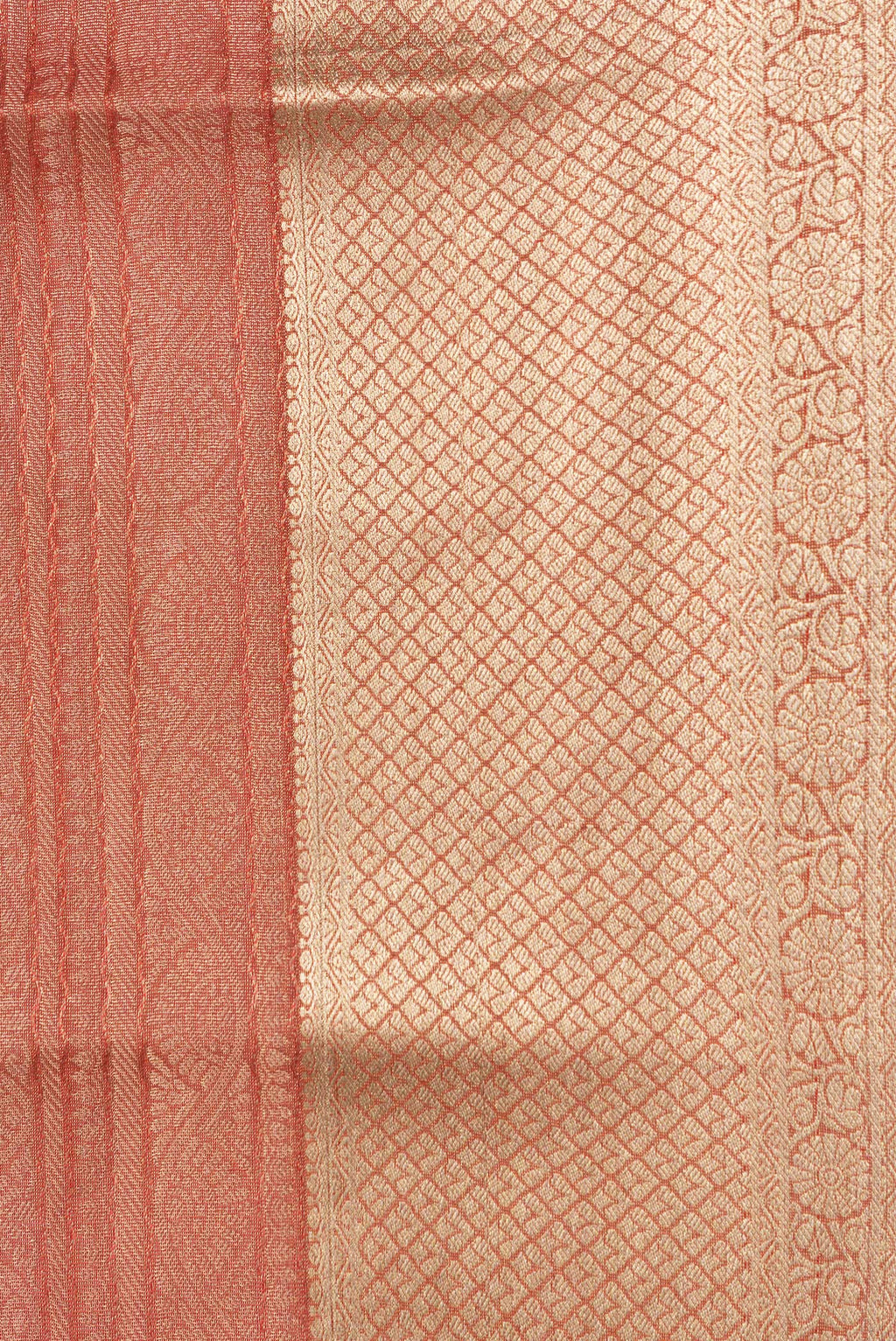 Border image of Golden Peach Dual Tone Tussar Silk Saree with Zari Brocade on the body and Zari Border. 