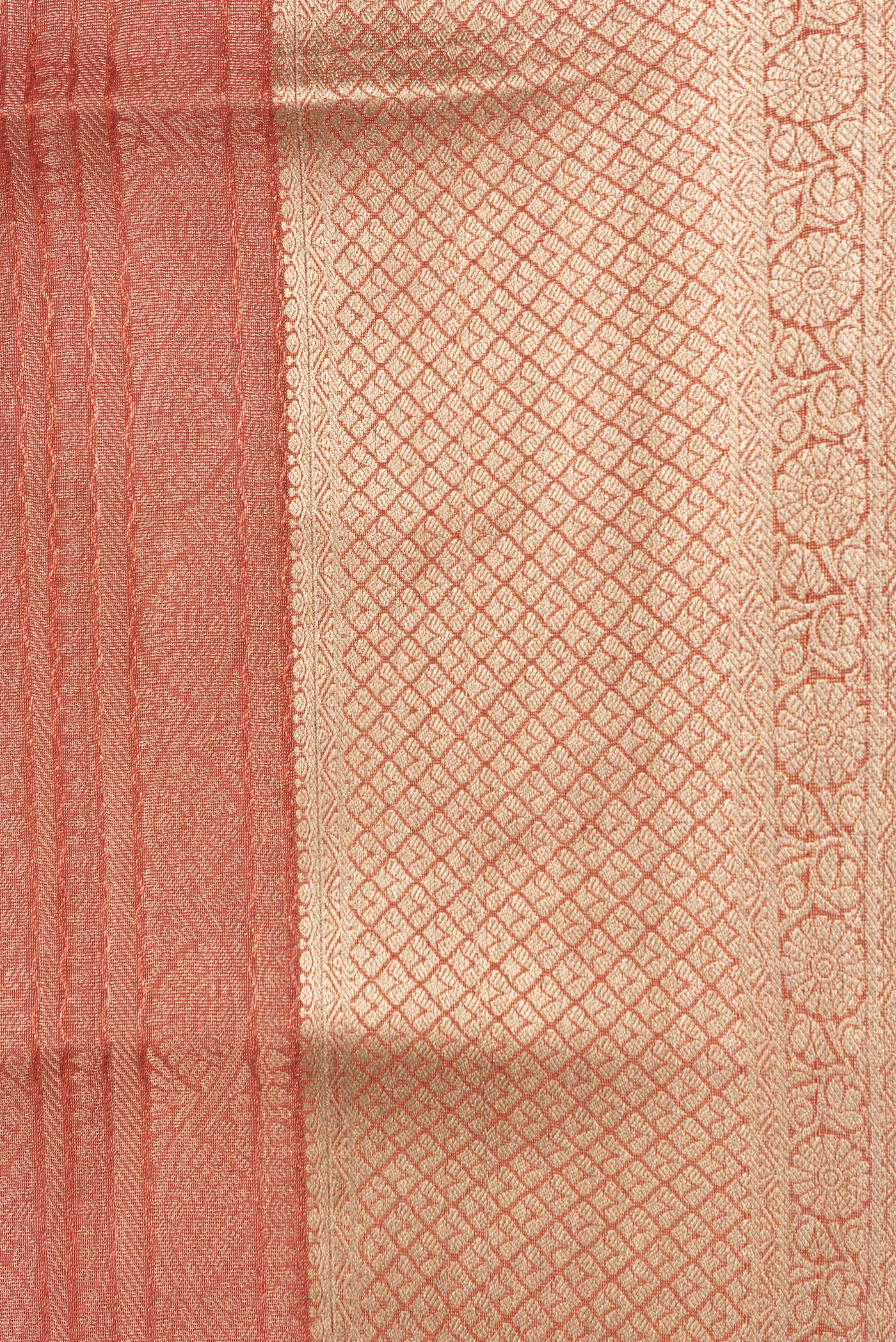 Border image of Golden Peach Dual Tone Tussar Silk Saree with Zari Brocade on the body and Zari Border. 