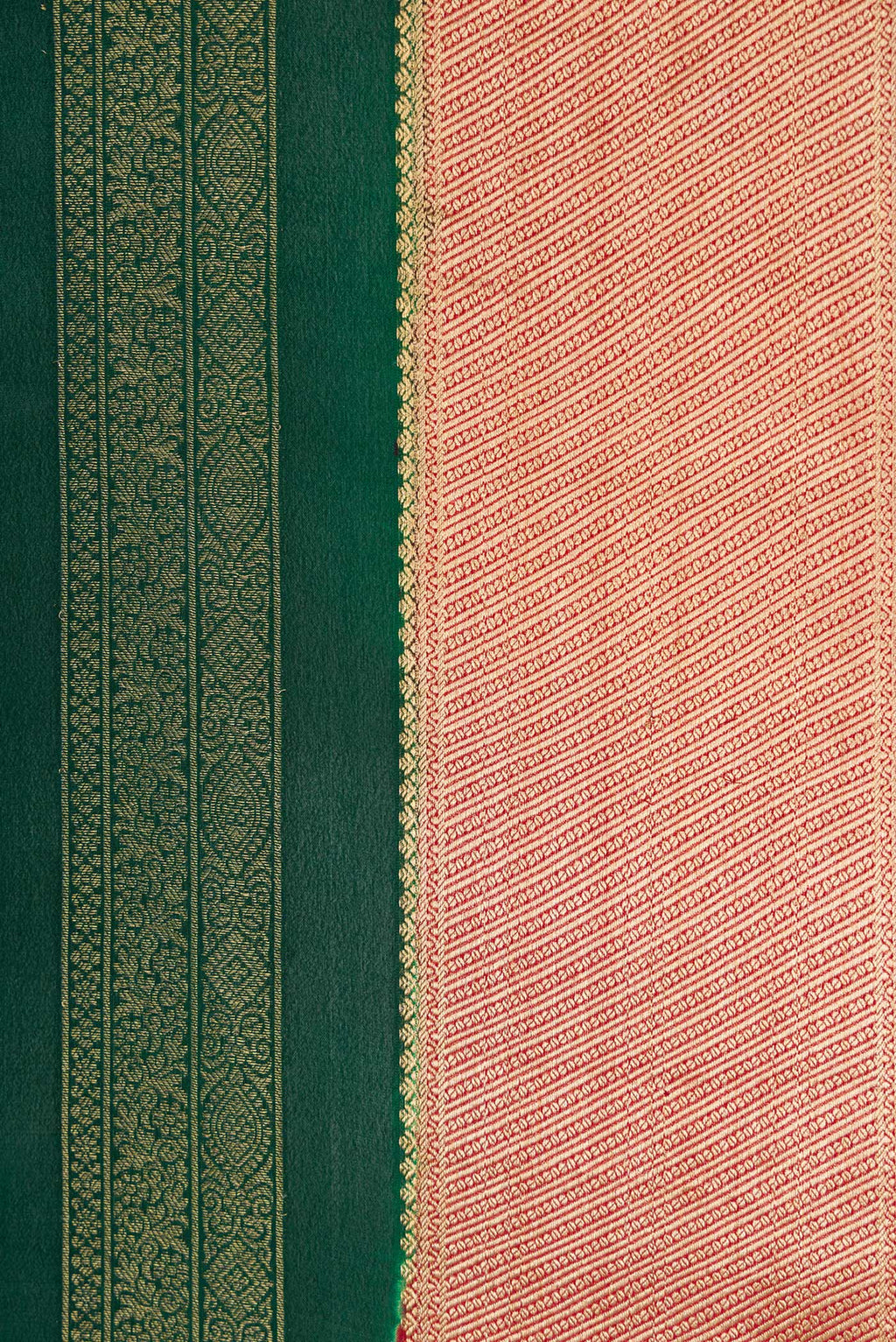 Border image of Bottle Green Dual Tone Mysore Silk Saree with Stripes on the body and Zari Border. 