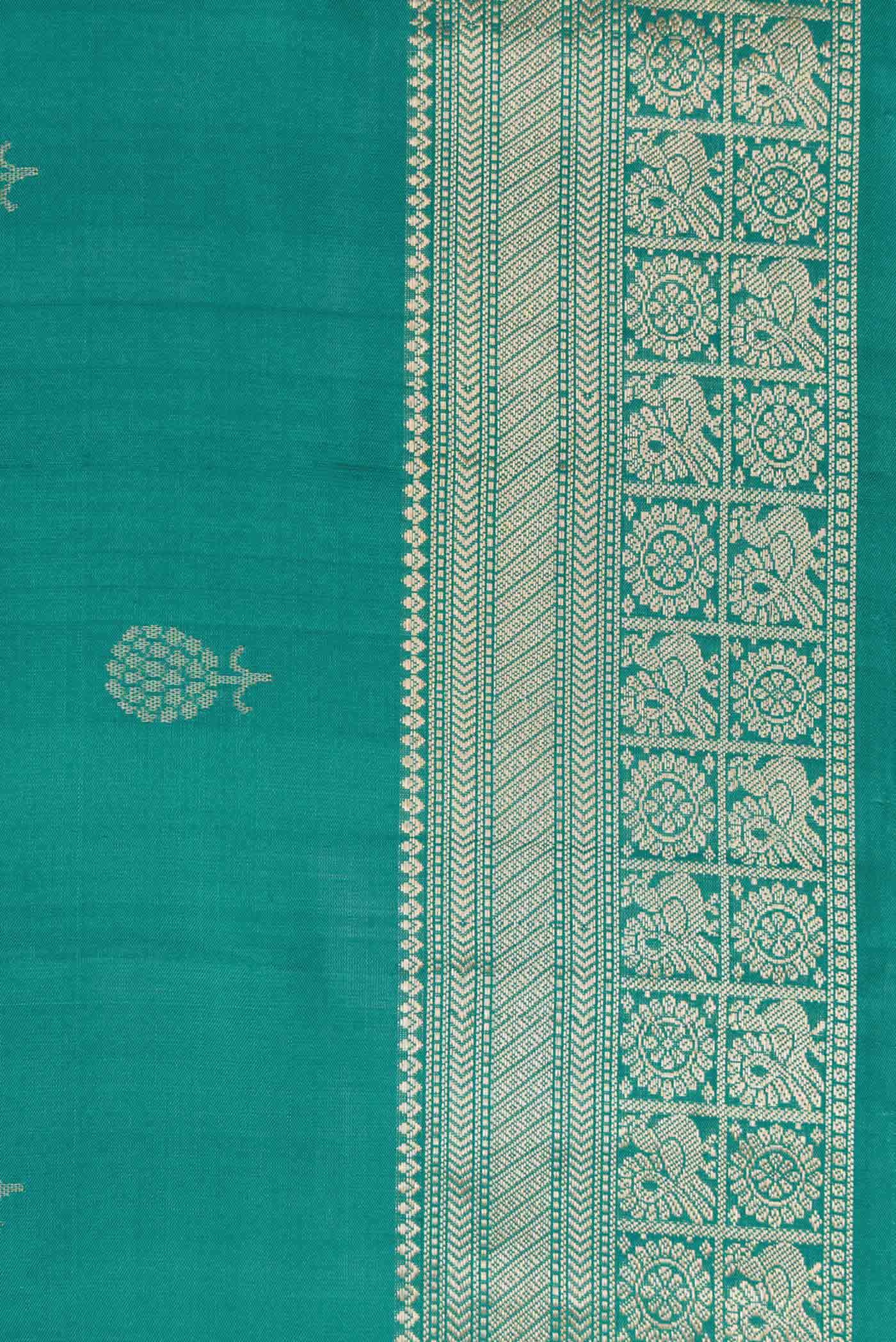 Border image of Green Dual Tone Soft Silk Saree with Zari Butta on the body and Zari Border. 