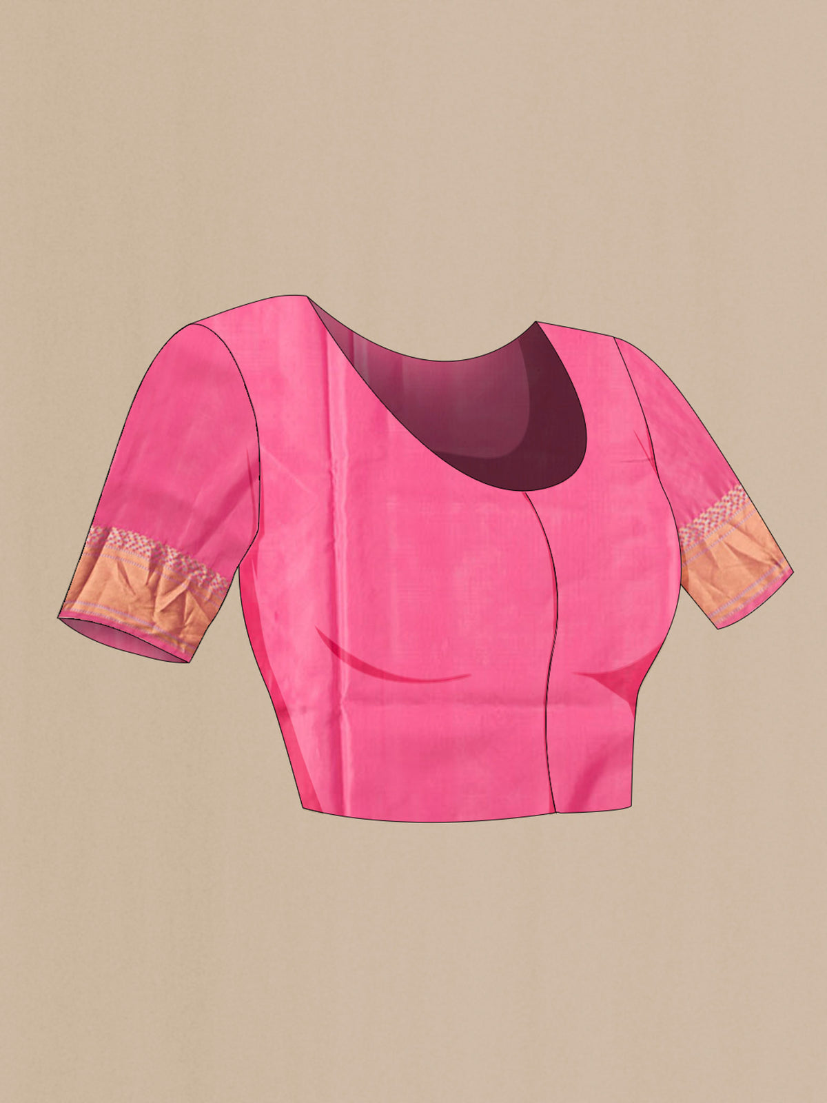 Close up image of the blouse of Pink Soft Silk Saree with Zari Butta on the body and Zari Border