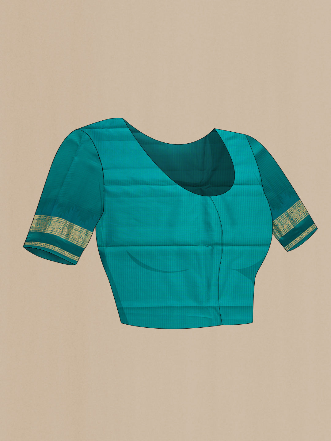 Close up image of the blouse of Pink Dual Tone Kanchipuram Silk Saree with Stripes on the body and Zari Border