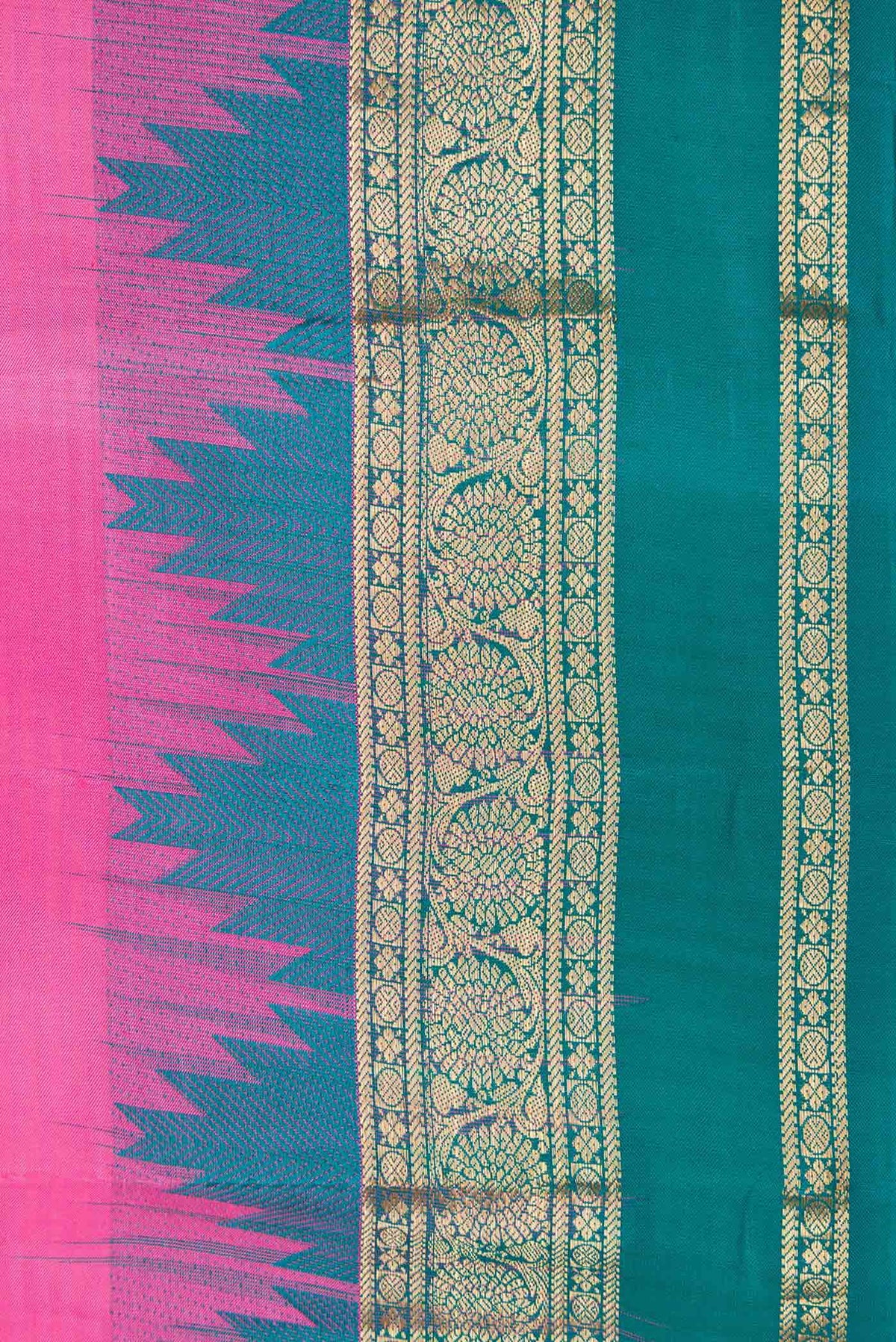 Border image of Pink Dual Tone Kanchipuram Silk Saree with Stripes on the body and Zari Border