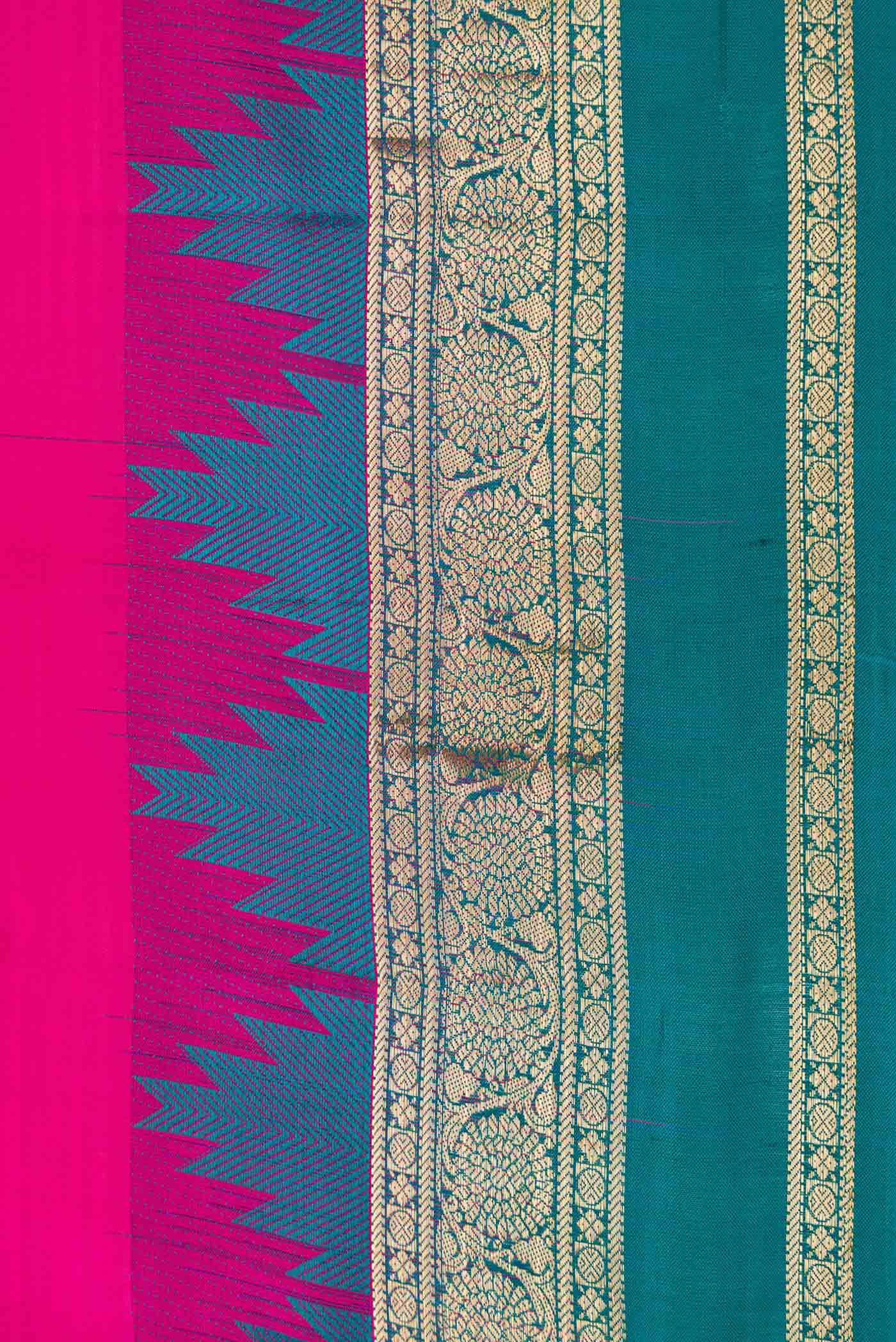 Border image of Pink Dual Tone Kanchipuram Silk Saree with Stripes on the body and Zari Border