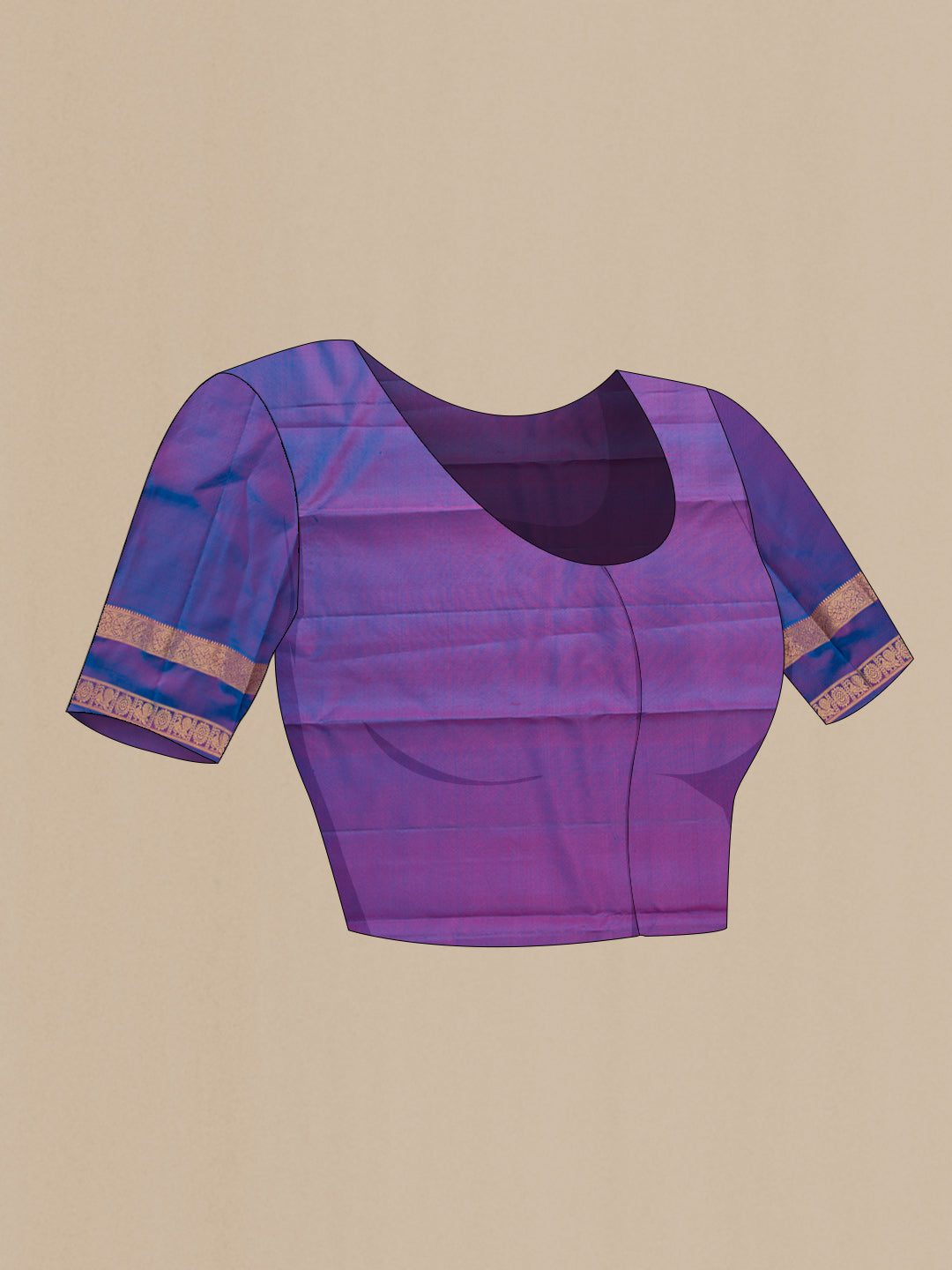 Close up image of the blouse of Pink Dual Tone Kanchipuram Silk Saree with Zari Butta on the body and Zari Border