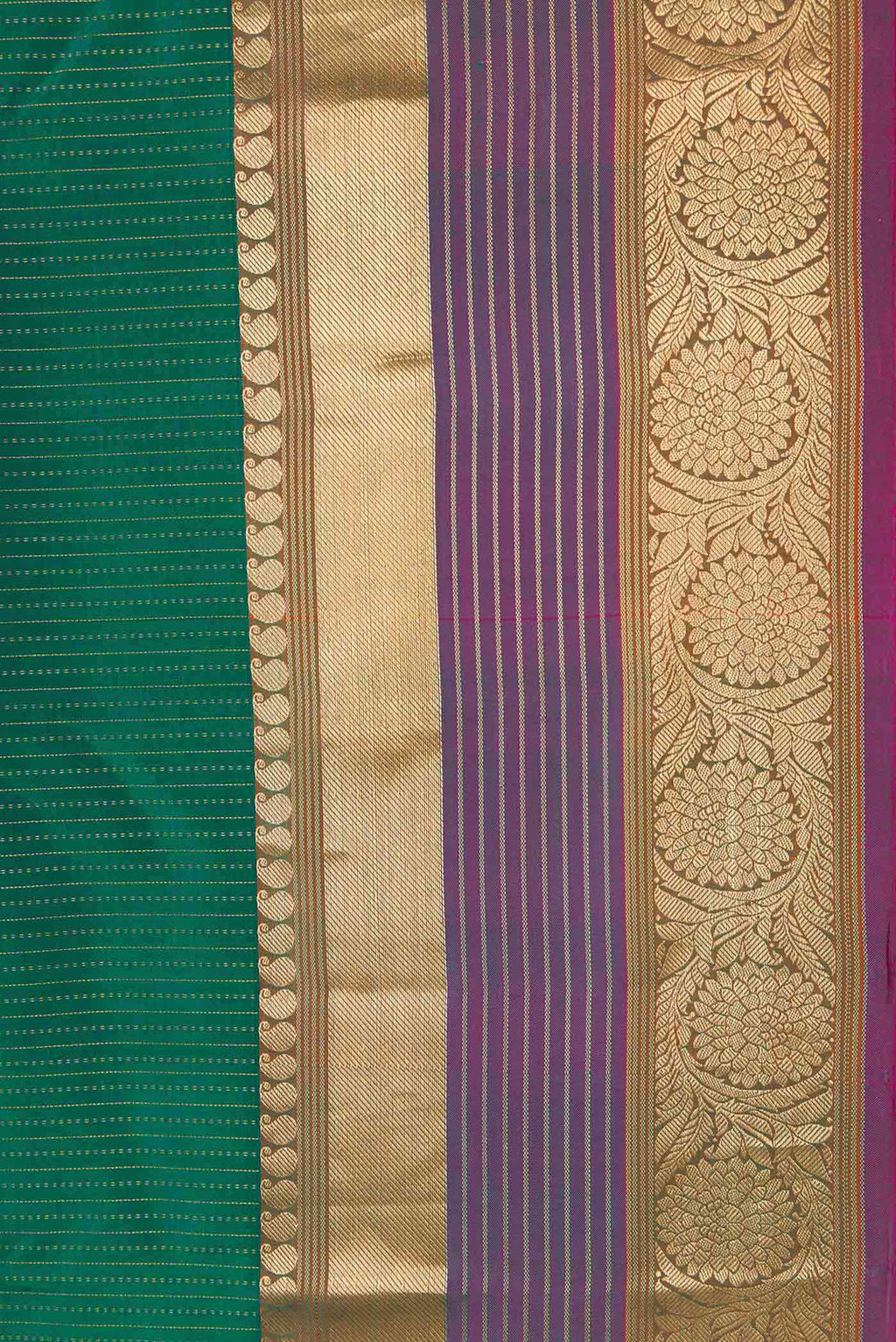 Border image of Green Dual Tone Kanchipuram Silk Saree with Stripes on the body and Zari Border