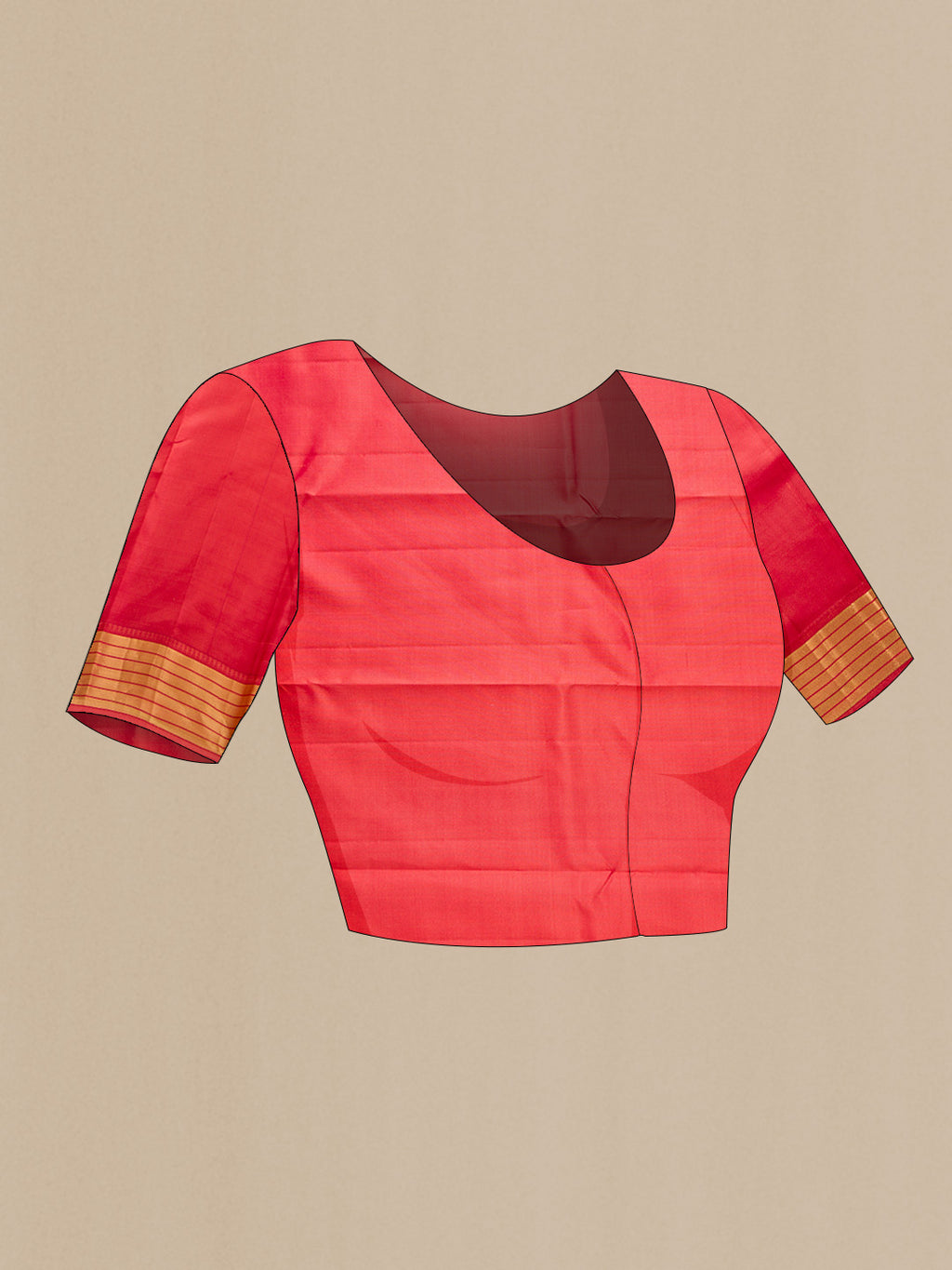 Close up image of the blouse of Orange Kanchipuram Silk Saree with Zari Butta on the body and Zari Border