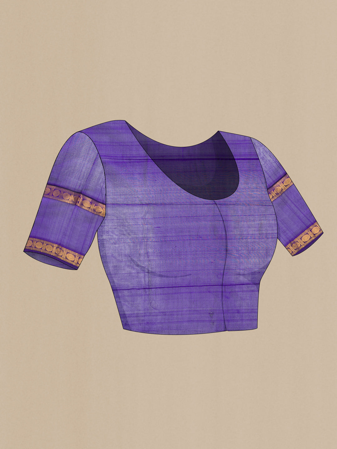 Close up image of the blouse of Orange Silk Cotton Saree with Zari Butta on the body and Zari Border. 